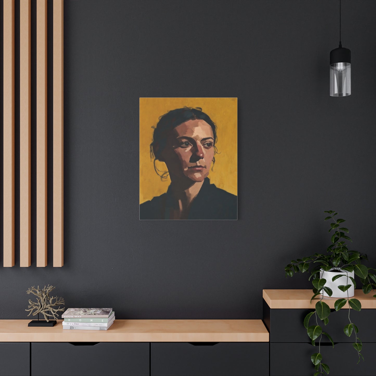 Portrait Painting Canvas Print — Moody Golden Female Portrait on Matte Stretched Canvas