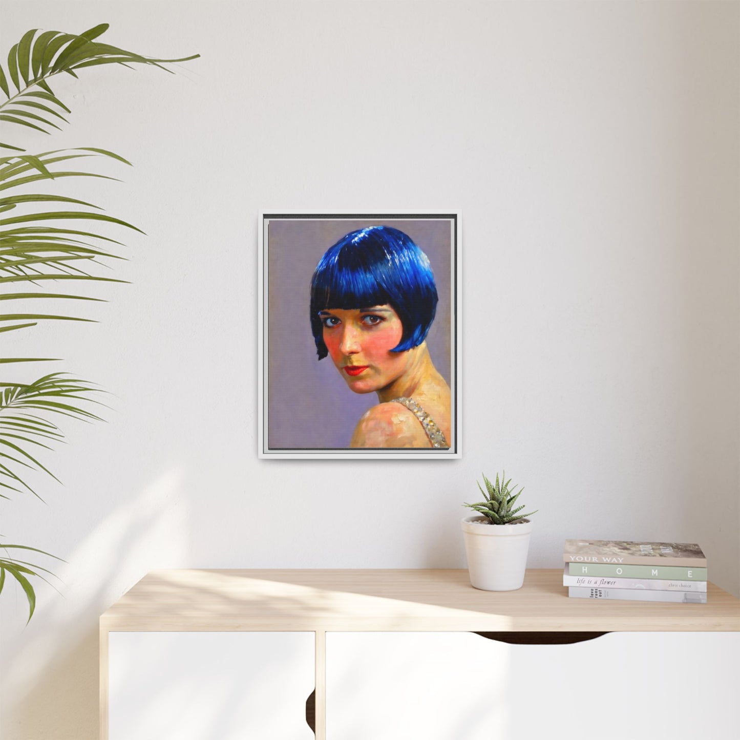 Framed Matte Canvas Art Print — Vintage Portrait with Blue Bob
