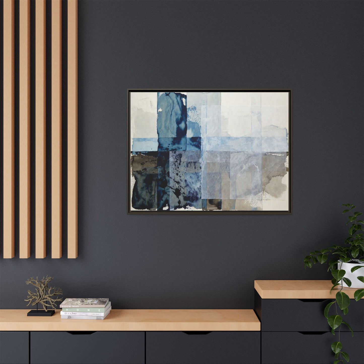 Abstract Coastal Blue Framed Canvas Art