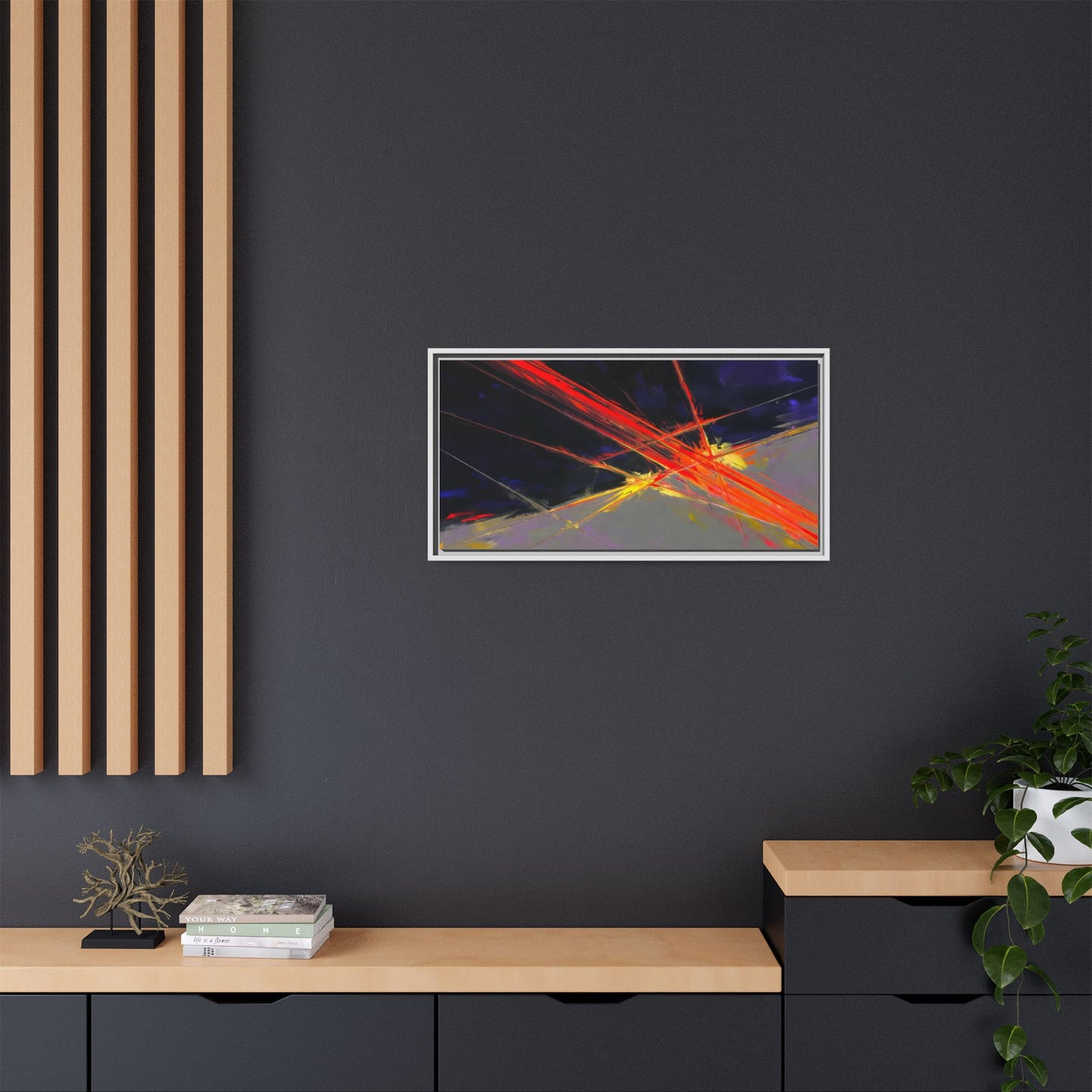 Abstract Red Streaks Framed Matte Canvas Art — Modern Multi‑Color Wall Decor