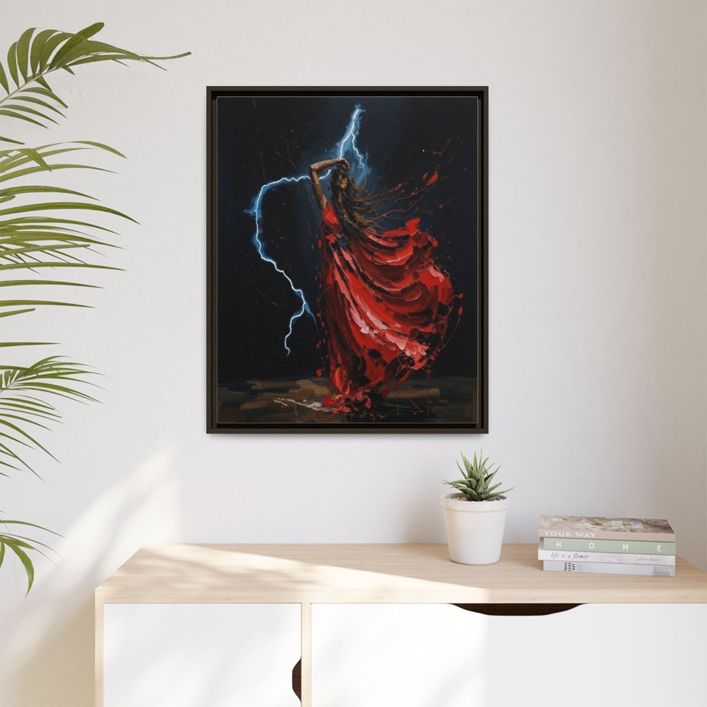 Framed Matte Canvas Print — Red Dancer Lightning Art