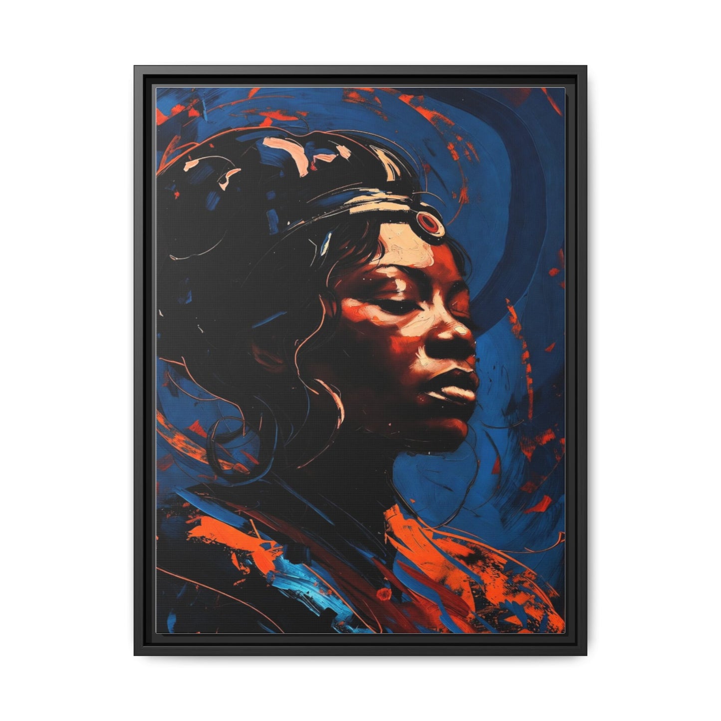 Framed Matte Canvas Art - Vibrant Portrait of a Black Woman (Multi-Color)