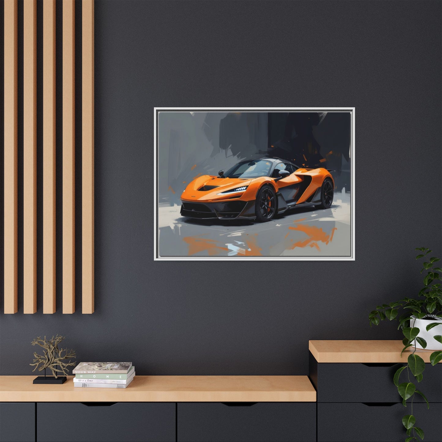 Framed Matte Canvas — Orange Sports Car Print