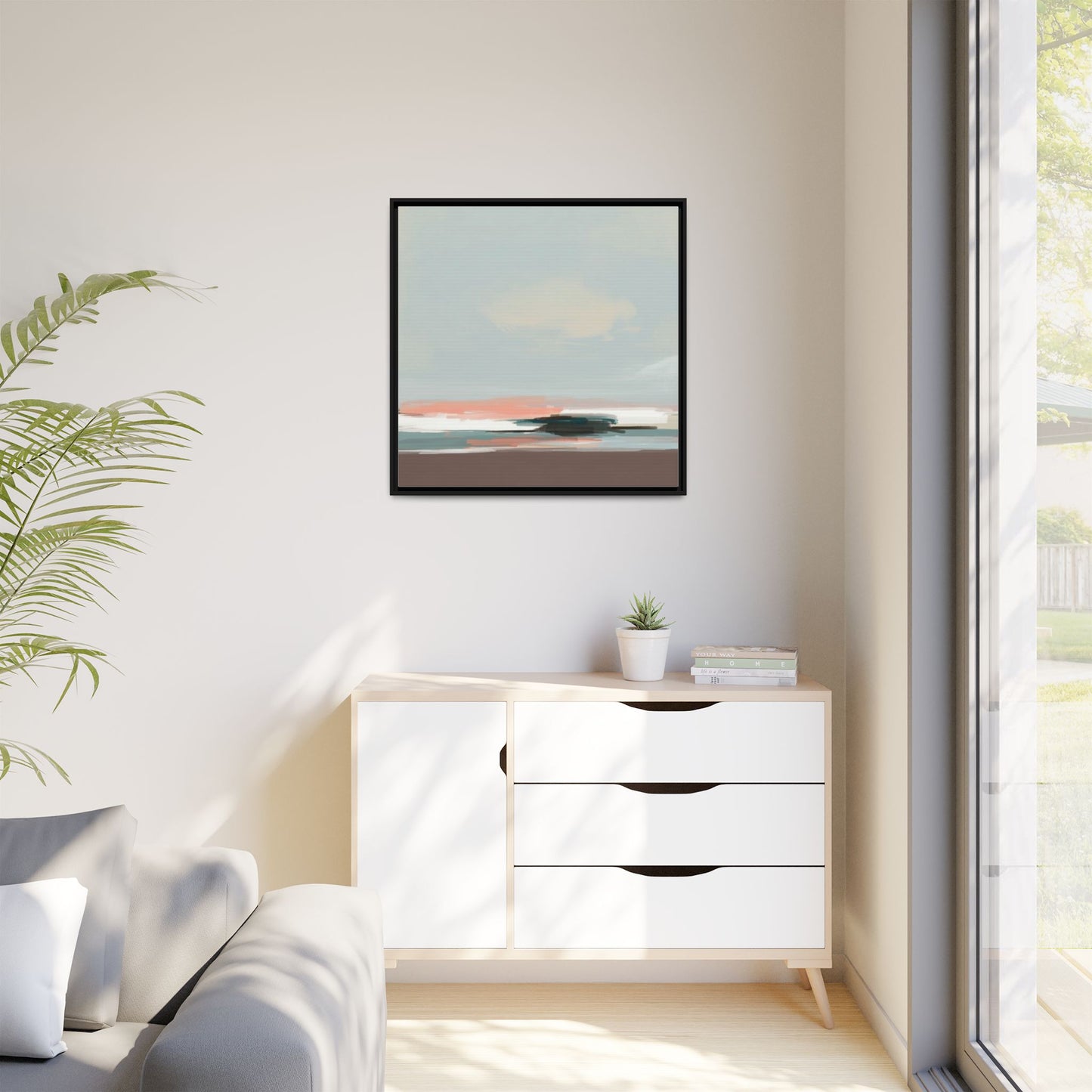 Framed Matte Canvas Print — Soft Coastal Abstract Landscape