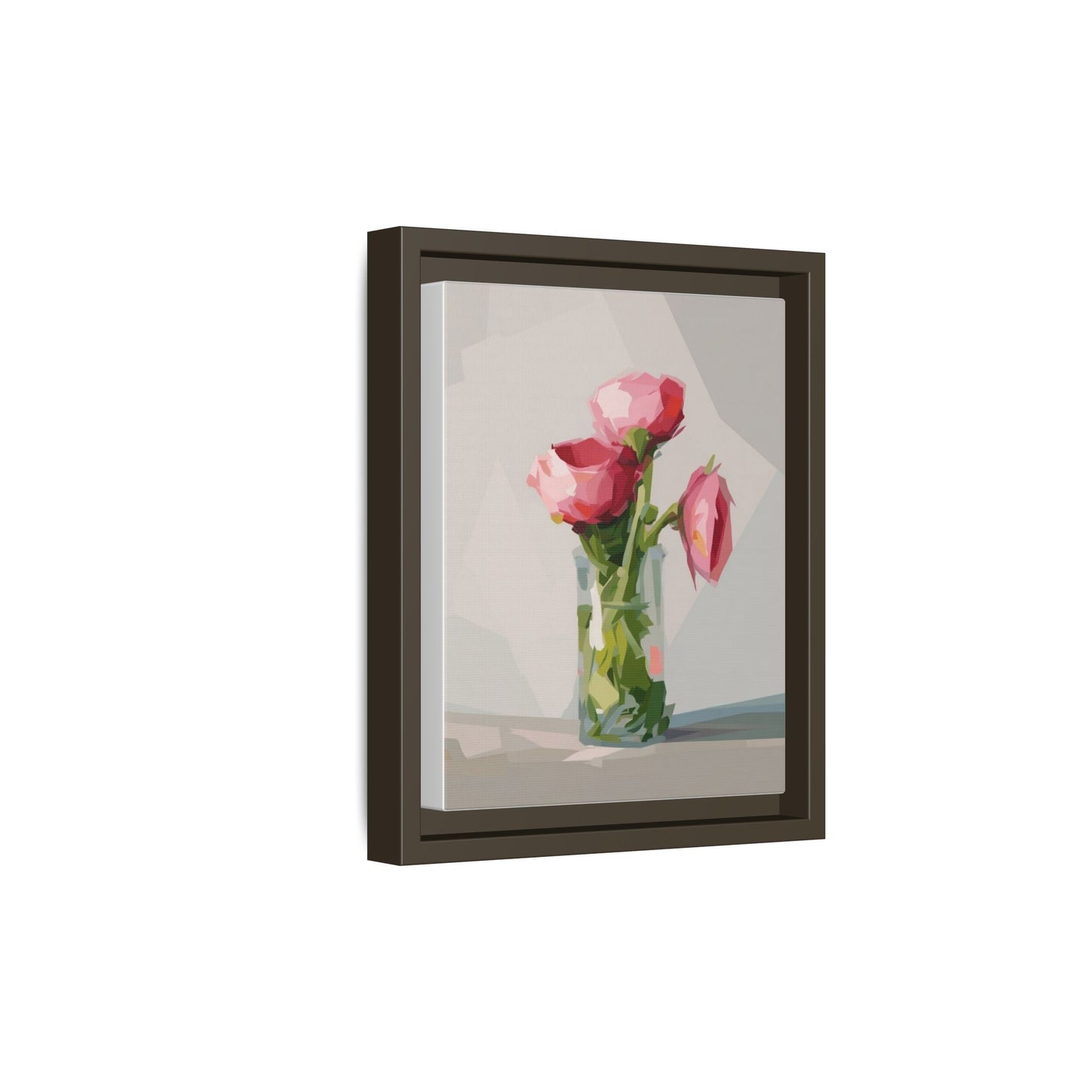 Framed Canvas Art — Pink Roses in Vase, Modern Floral Wall Print
