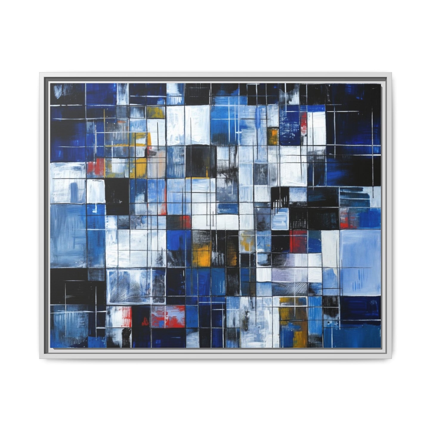 Abstract Blue Grid Matte Canvas Framed Art Print