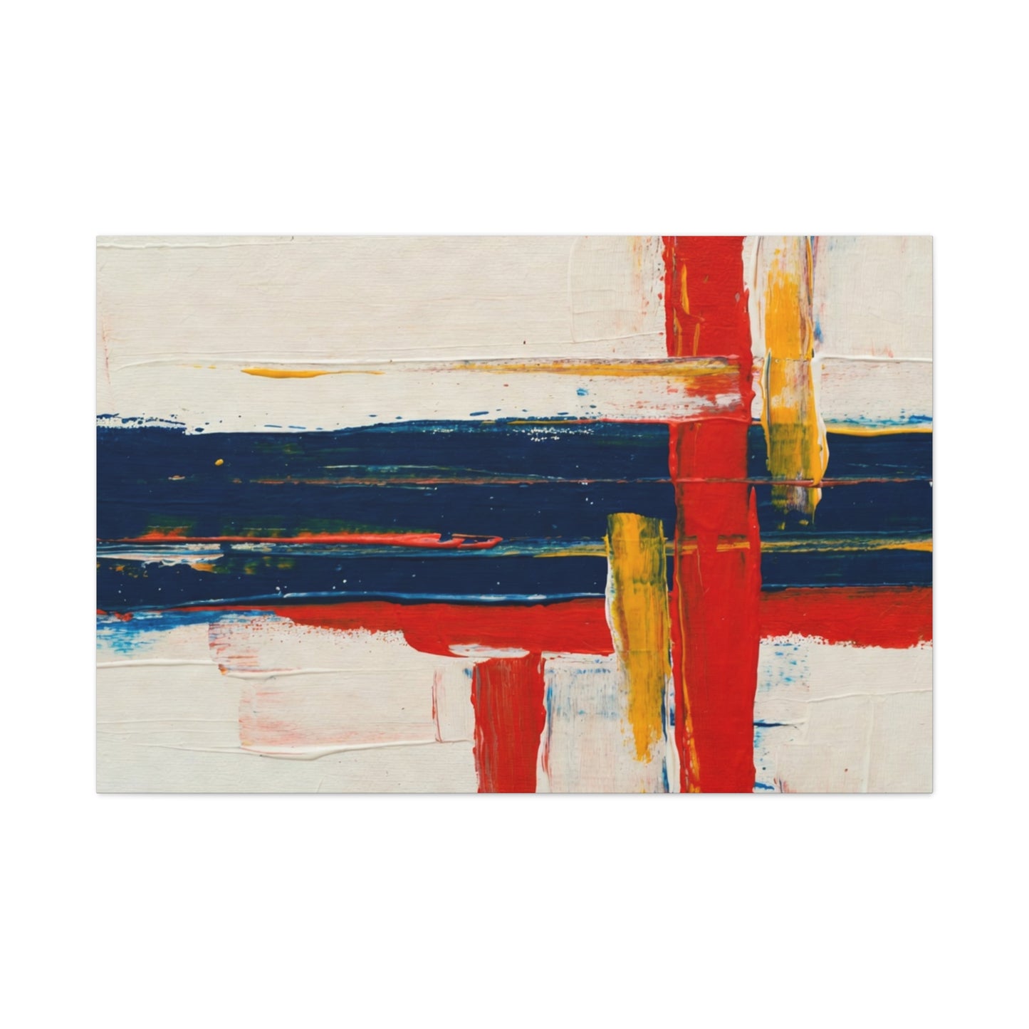Abstract Modern Canvas Art Print — Red, Navy & Gold Stretched Matte Canvas