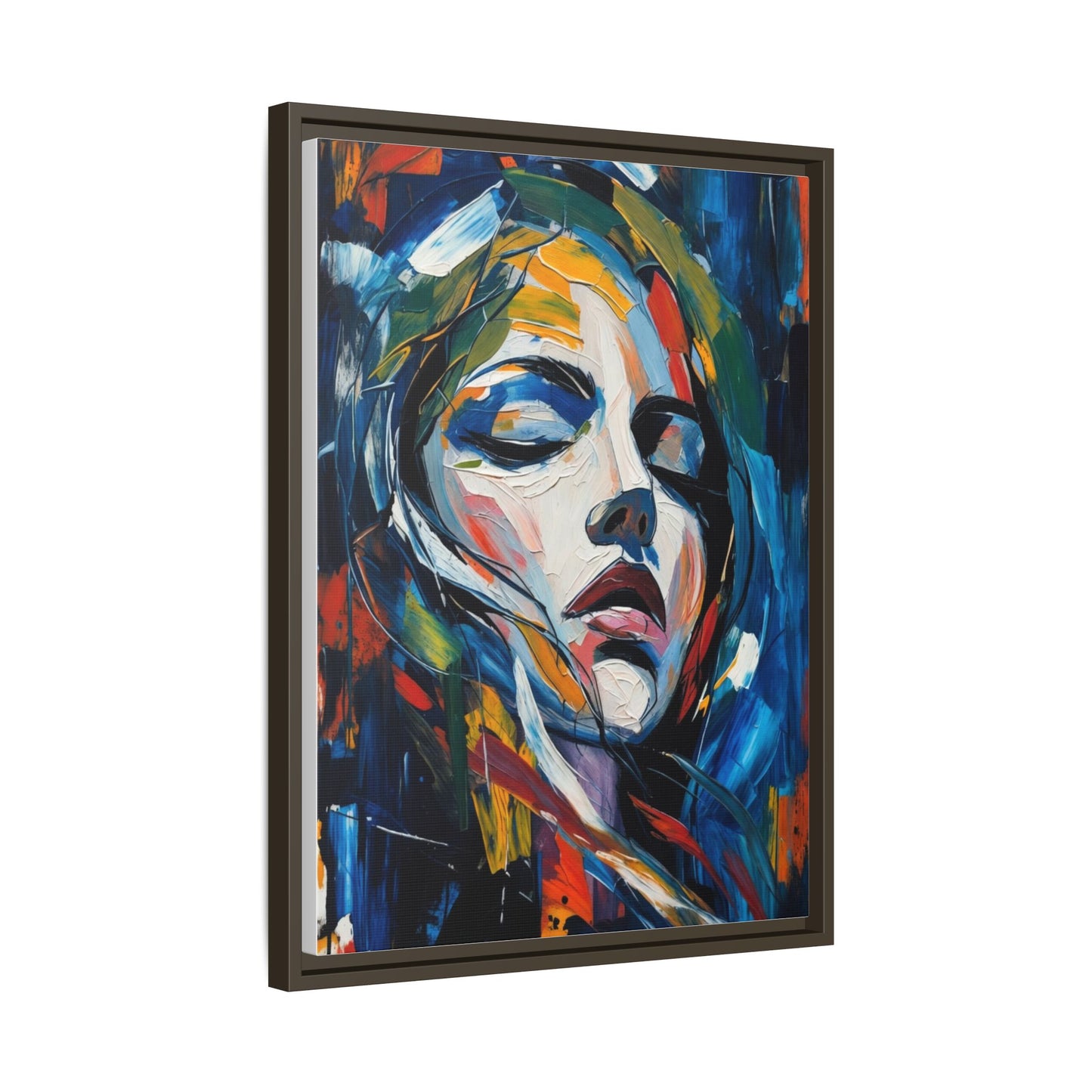 Abstract Colorful Woman Portrait — Framed Matte Canvas Wall Art