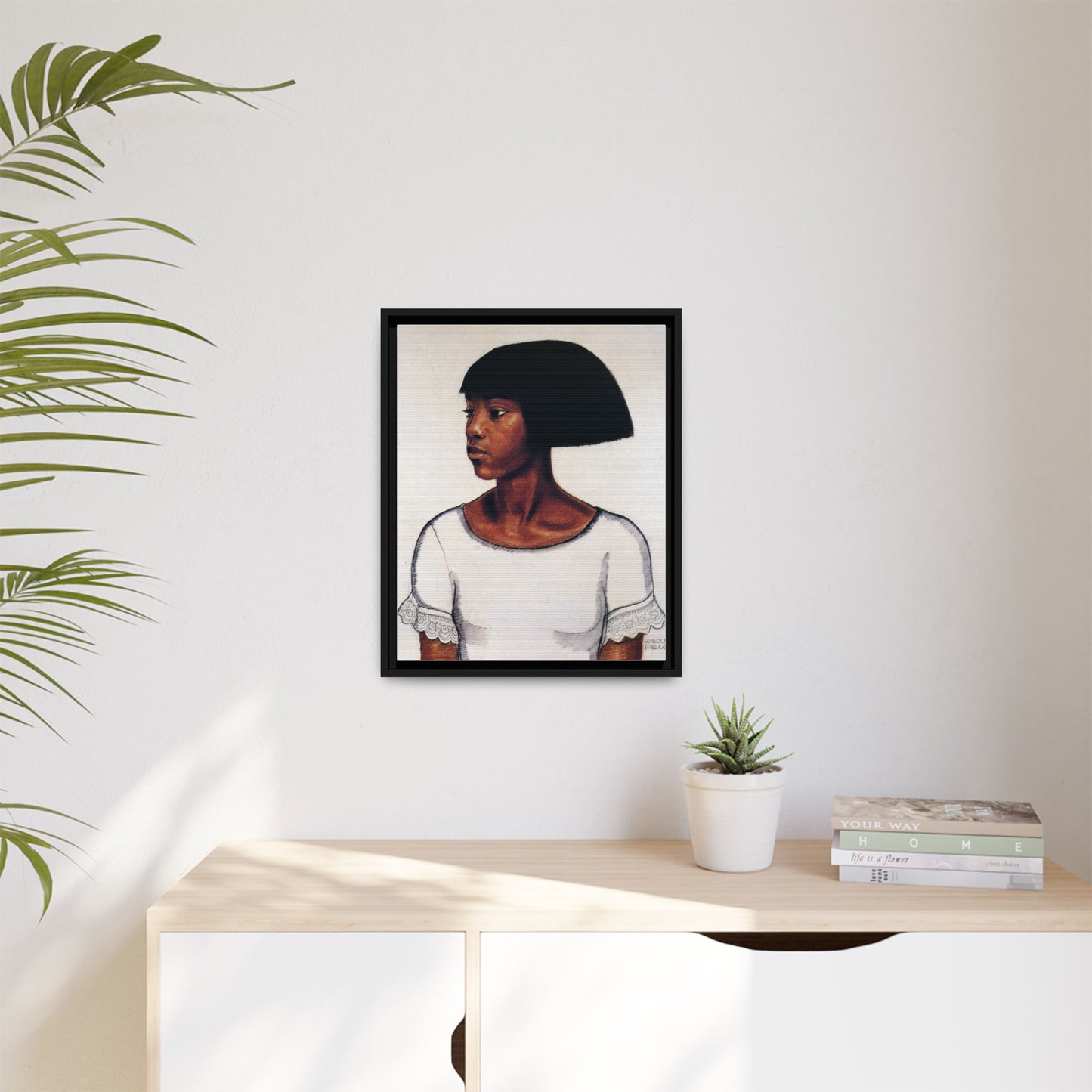 Portrait of a Young Woman by Winold Reiss Framed Matte Canvas Portrait
