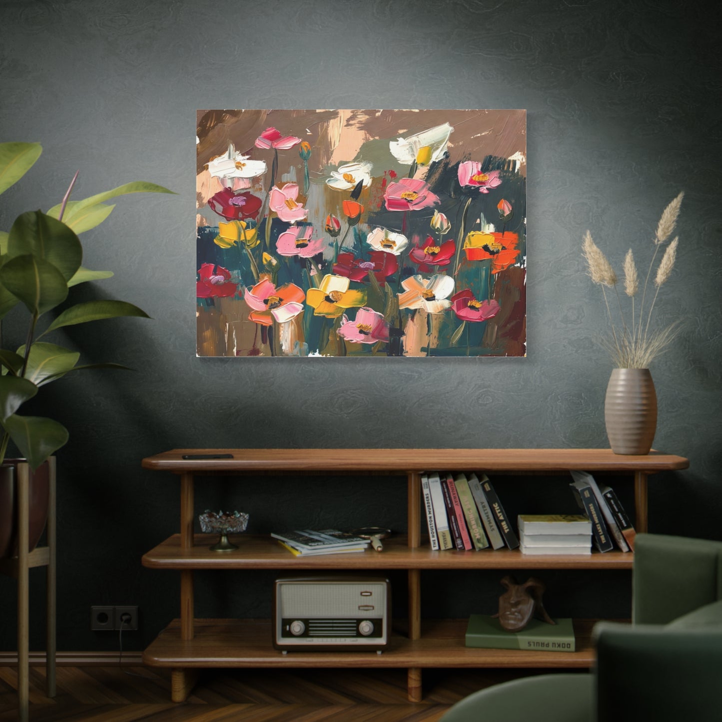 Abstract Floral Canvas Wall Art — Colorful Poppies Matte Stretched Print