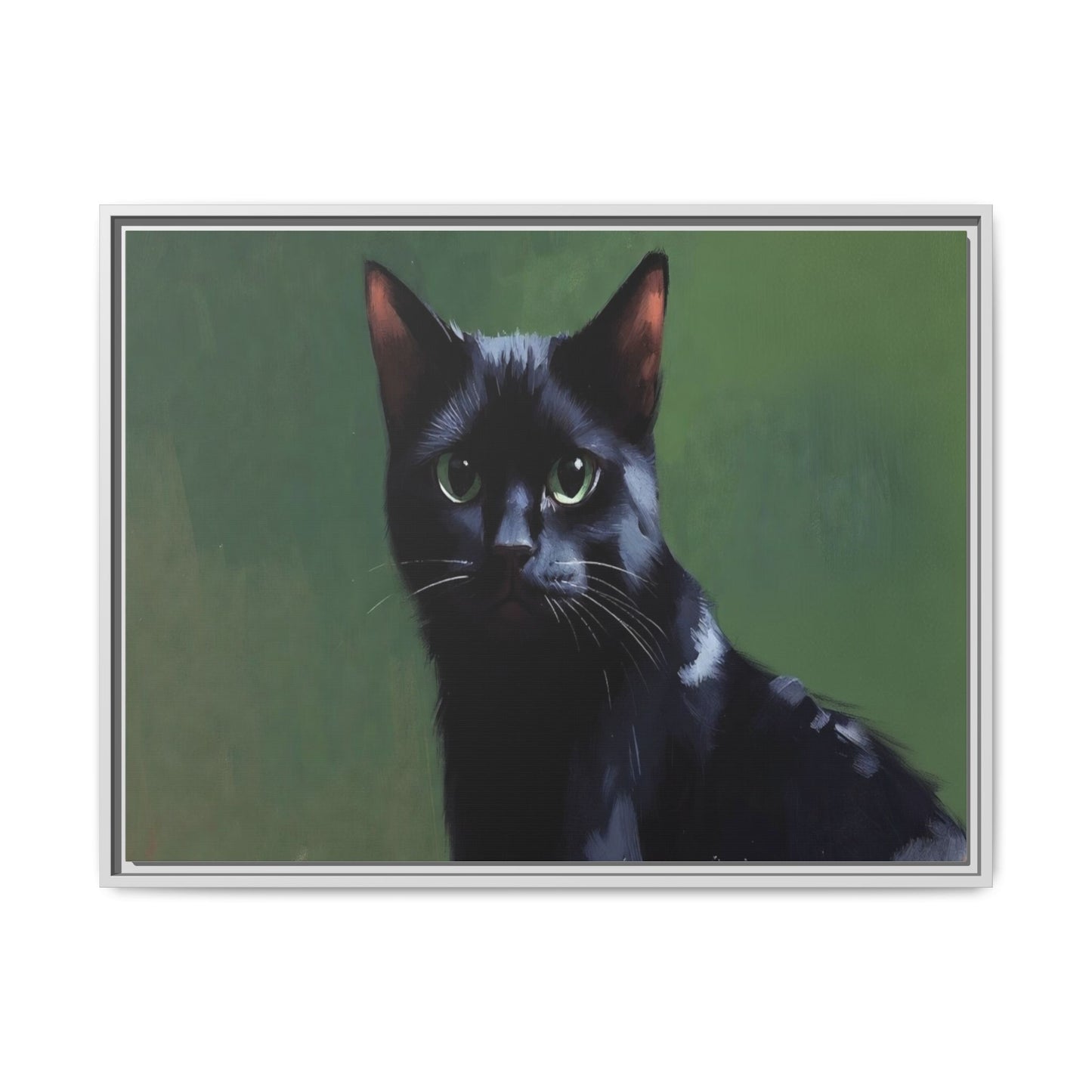 Framed Black Cat Portrait Canvas — Matte Multi-Color Wall Art
