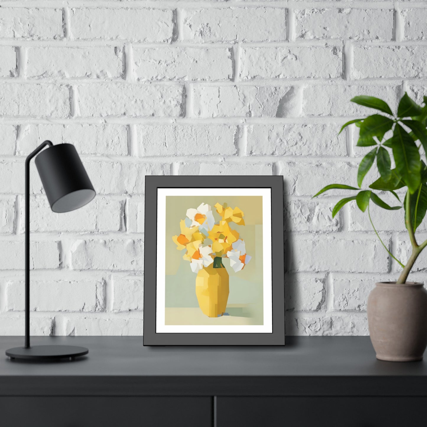 Framed Poster — Yellow Floral Vase Wall Art (Modern Abstract Bouquet)