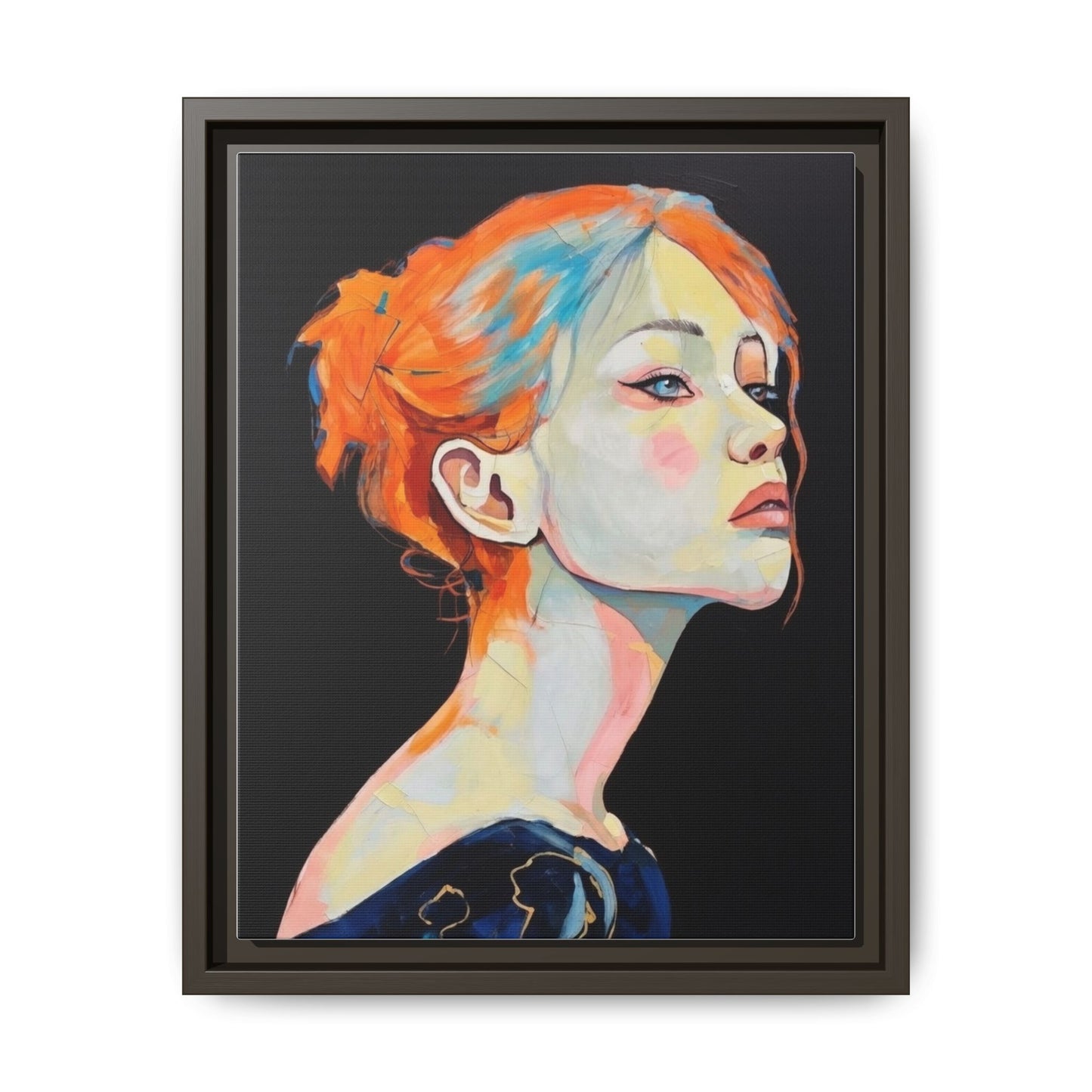 Framed Matte Canvas Portrait — Vibrant Multi‑Color Woman Wall Art