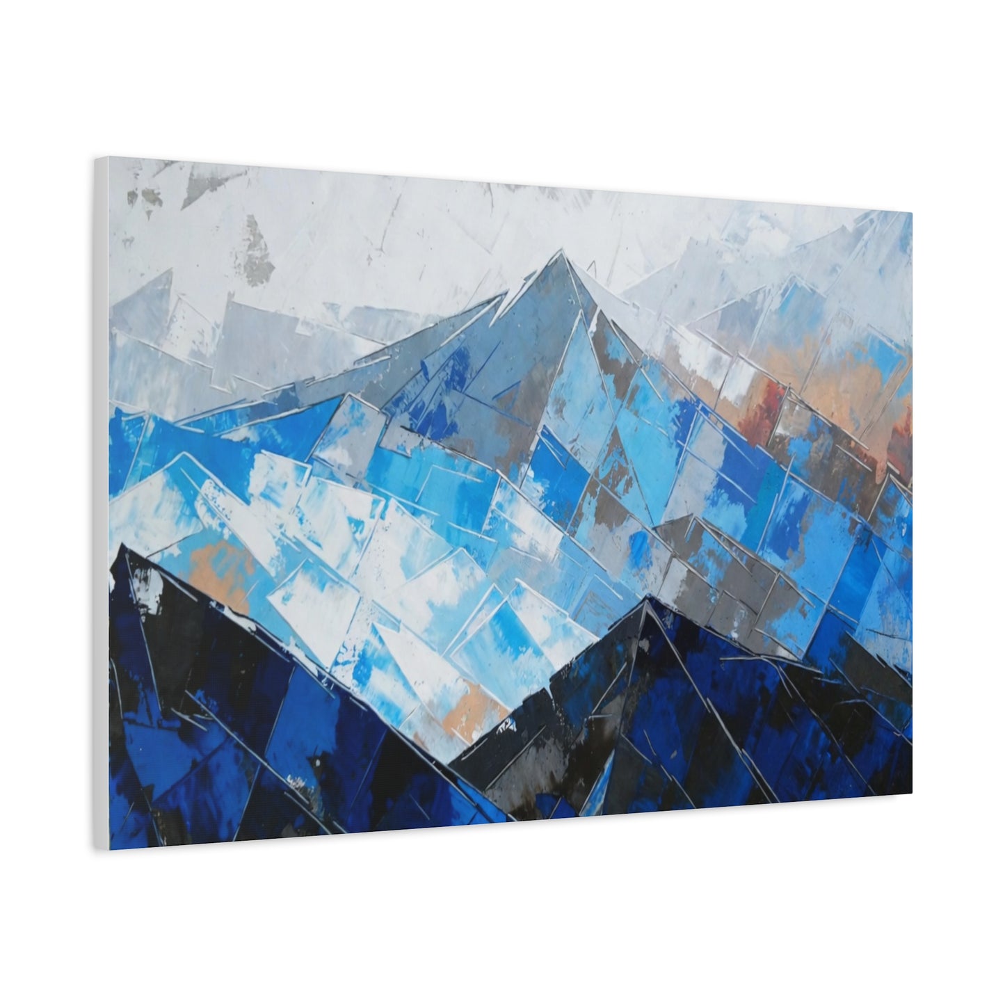 Blue Abstract Mountain Canvas Print – Modern Geometric Landscape Wall Art