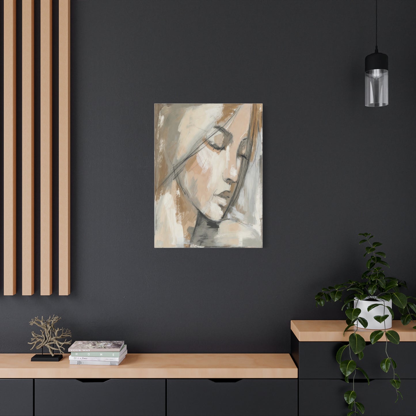 Serene Woman Portrait Matte Canvas Wall Art — Neutral Abstract Face Painting