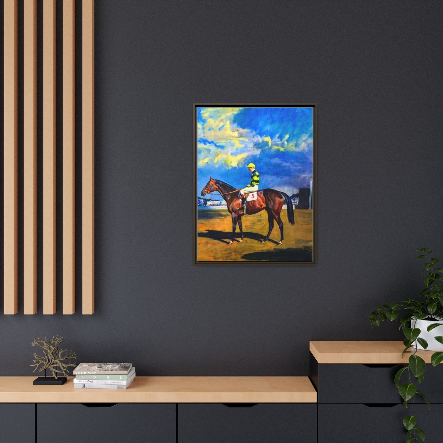 Framed Matte Canvas — Jockey on Racehorse Vintage Equestrian Wall Art