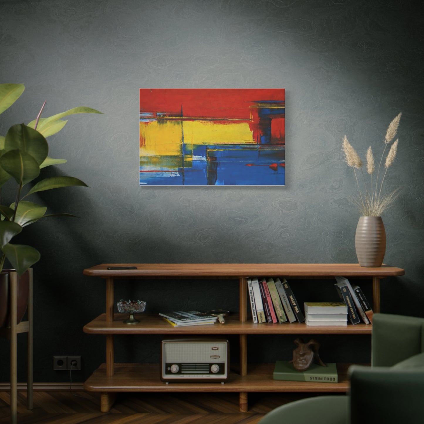 Abstract Color Block Matte Canvas Wall Art — Red, Yellow & Blue Stretched Canvas