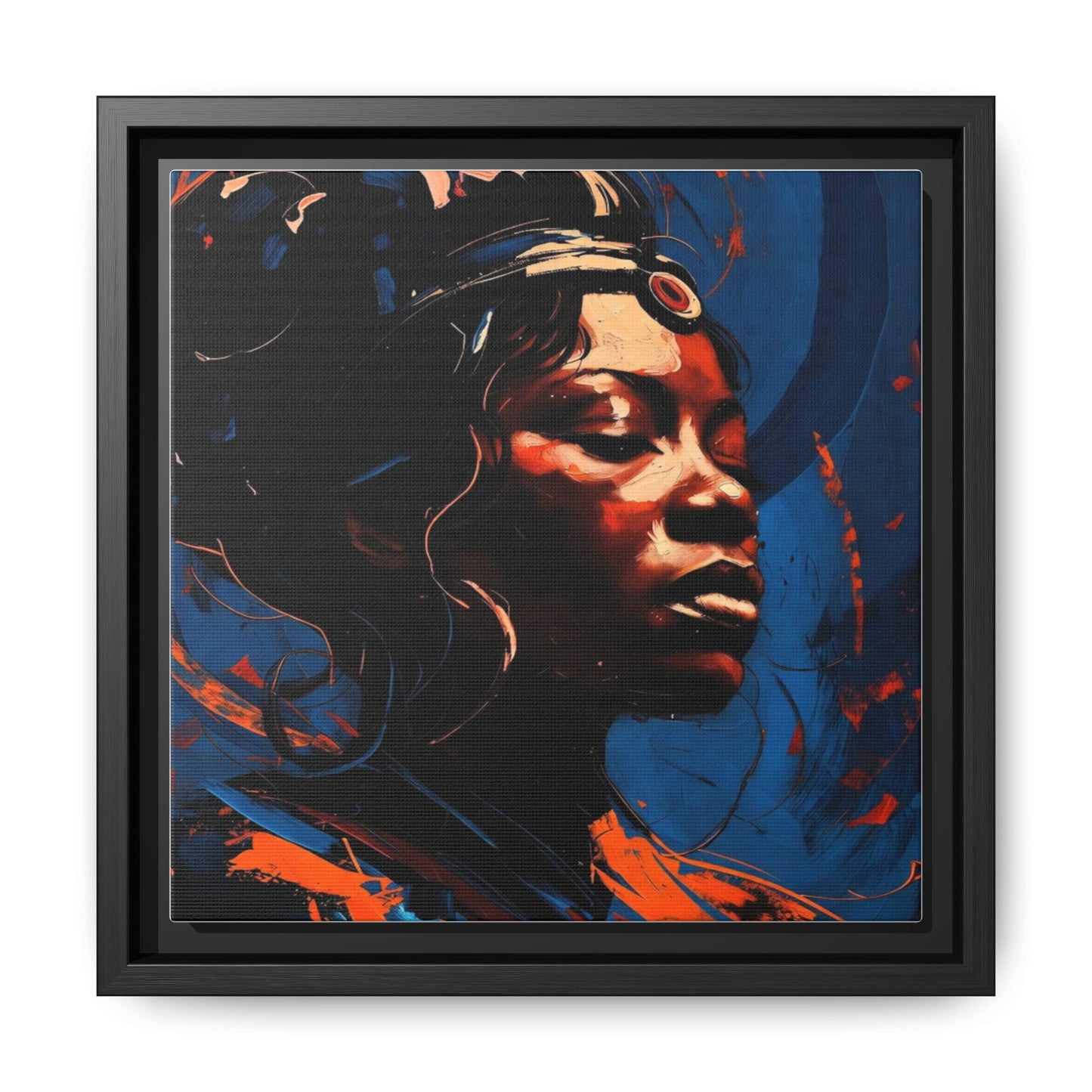 Framed Matte Canvas Art - Vibrant Portrait of a Black Woman (Multi-Color)