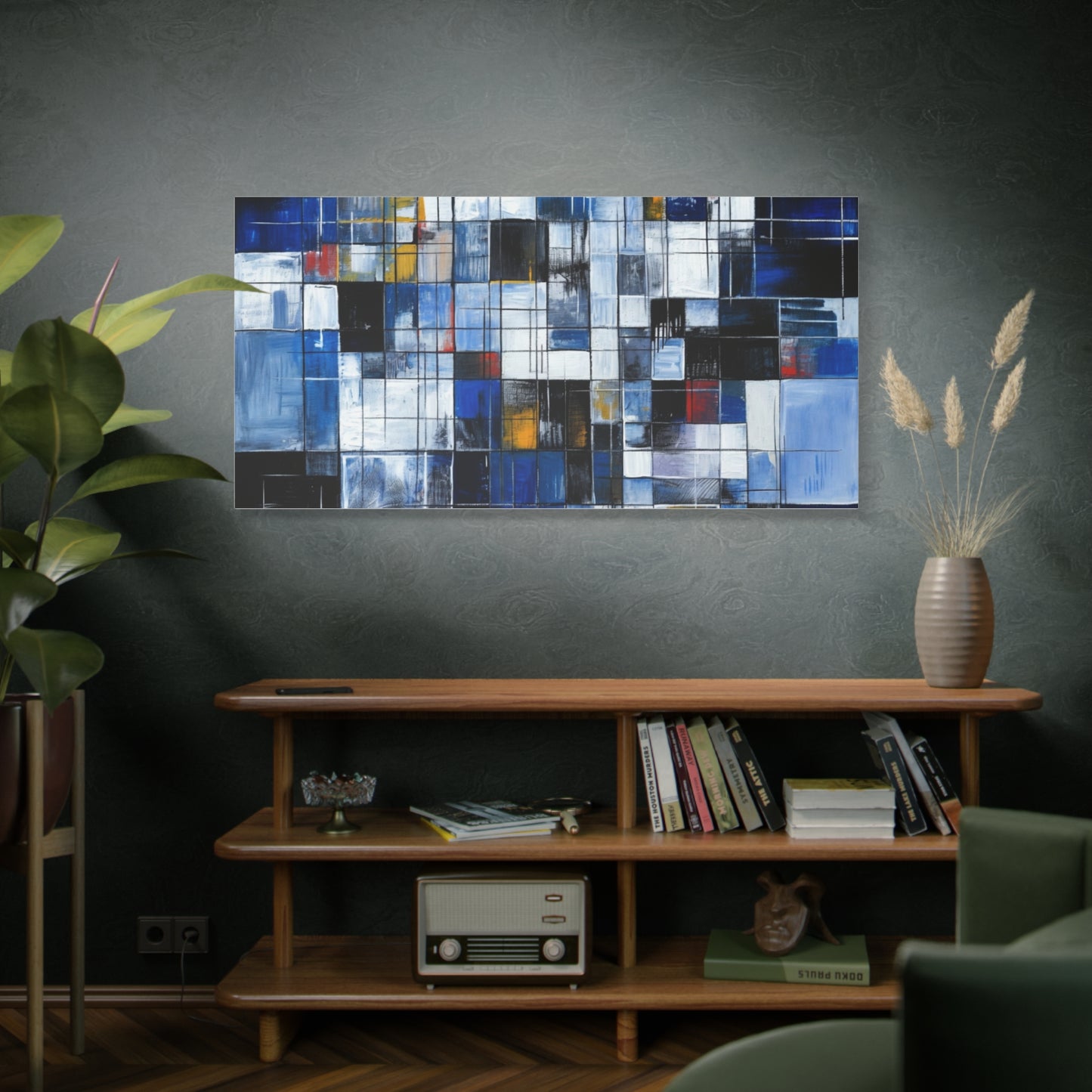 Abstract Blue Grid Matte Stretched Canvas Wall Art (1.25")