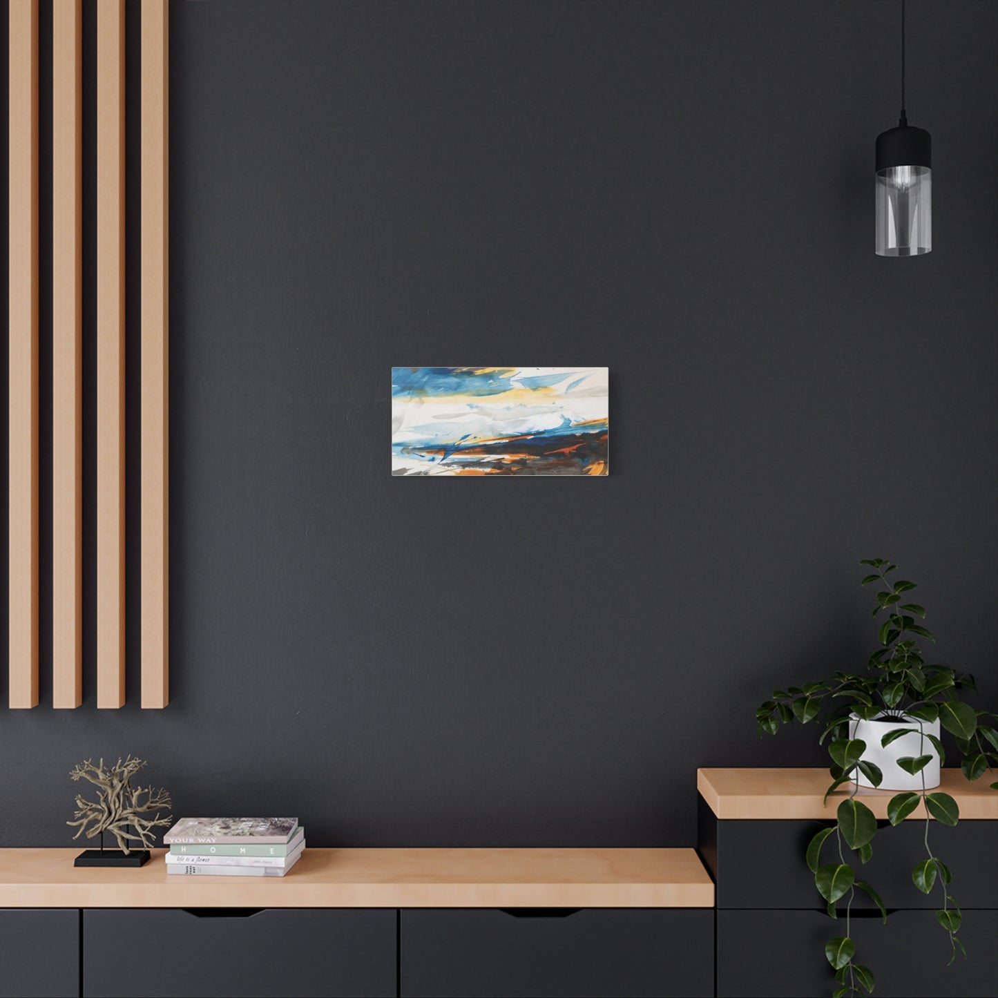 Abstract Oceanic Canvas Print — Blue & Amber Stretched Wall Art