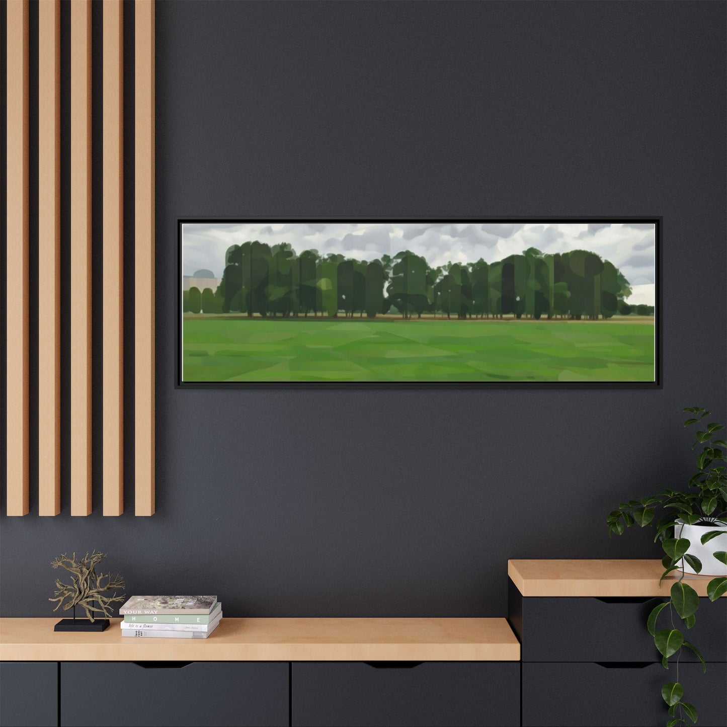 Framed Matte Canvas Print — Minimalist Green Landscape Art