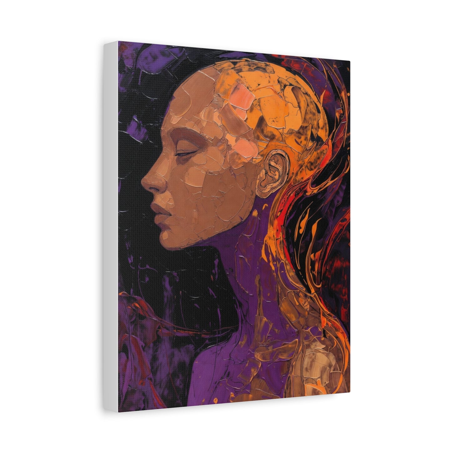 Abstract Portrait Canvas - Meditative Female Profile in Purple & Orange