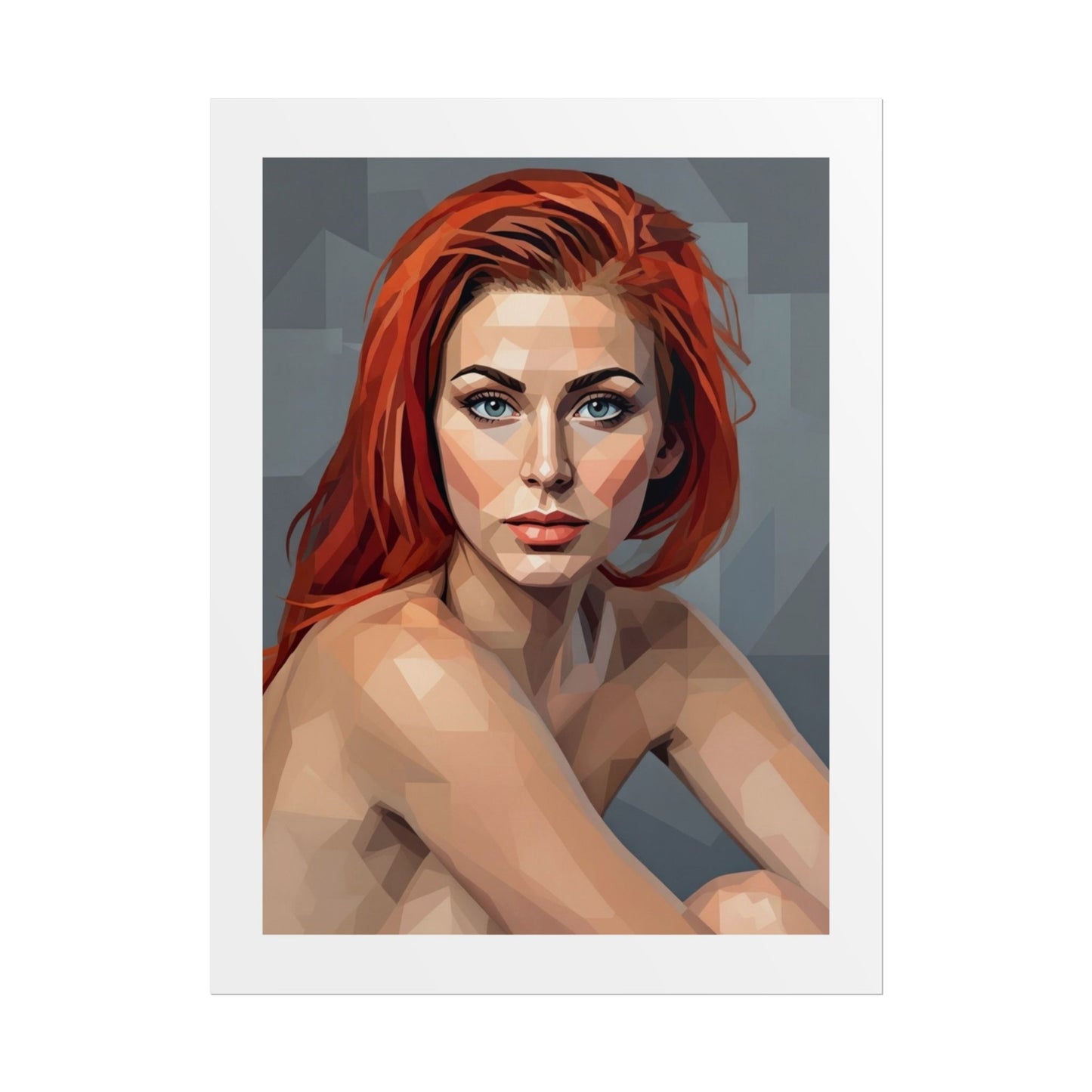 Geometric Redhead Portrait Poster — Modern Pop Art Rolled Print