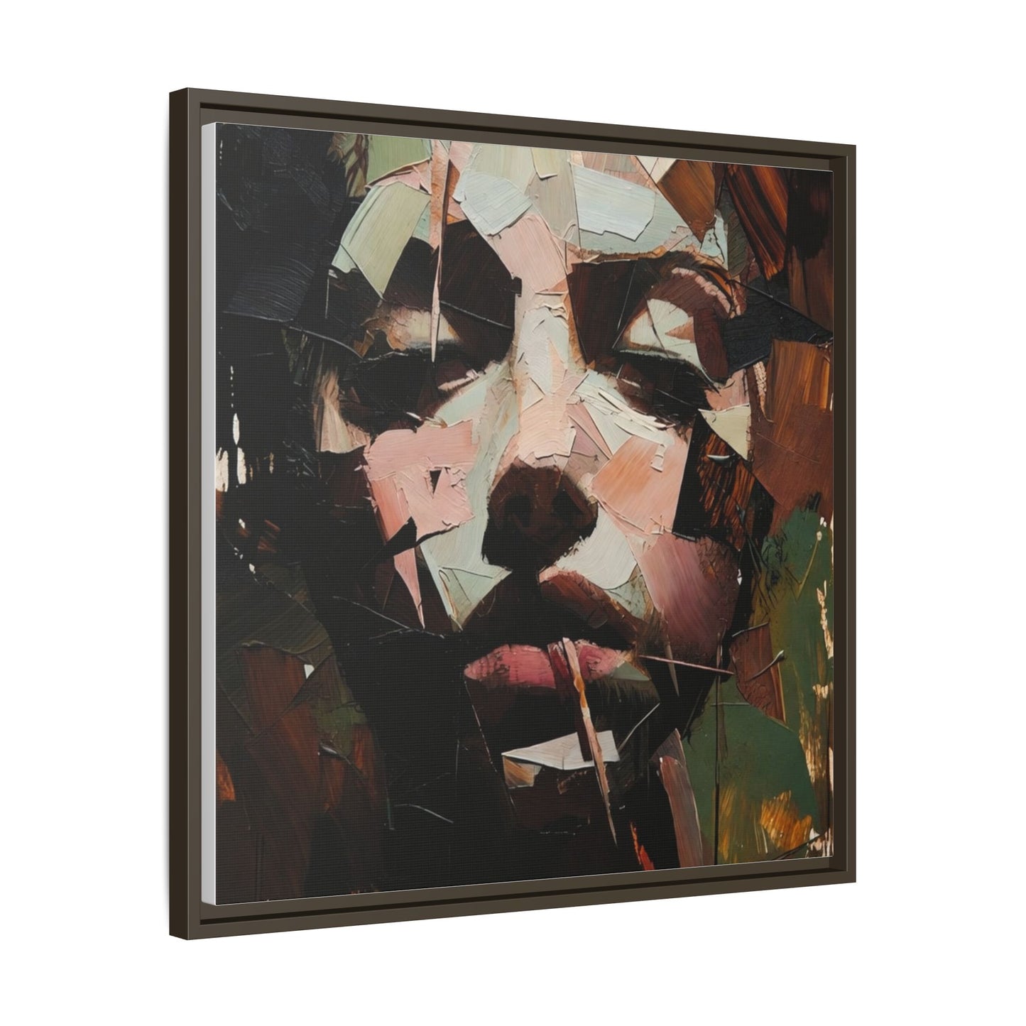 Matte Framed Canvas Art — Abstract Female Portrait, Moody Multicolor