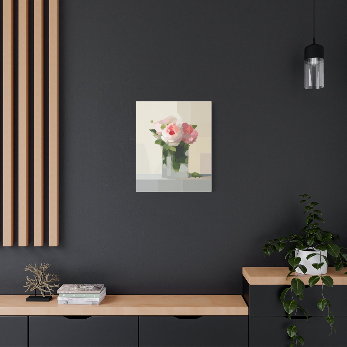 Pink Rose Still Life Canvas — Modern Floral Wall Art, Matte Stretched Canvas