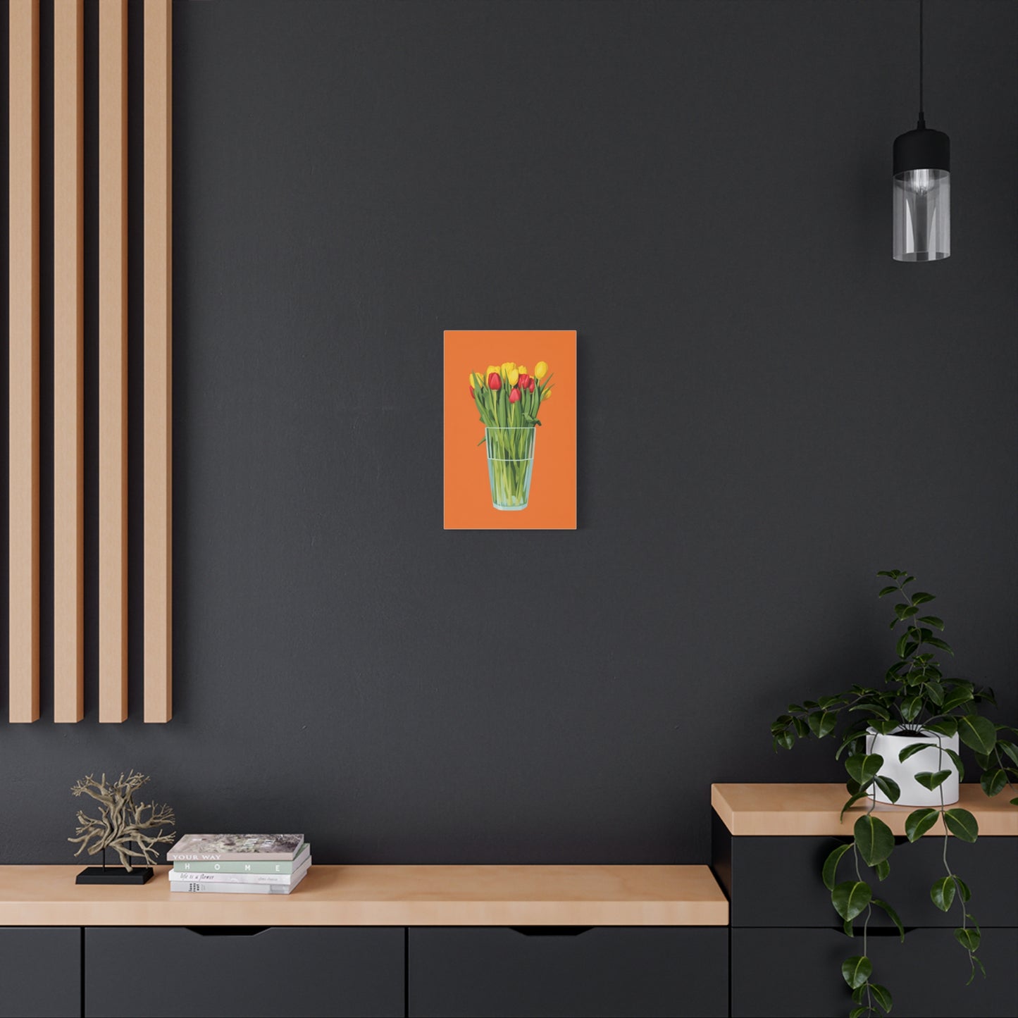 Tulip Bouquet Canvas Wall Art – Glass Vase on Orange