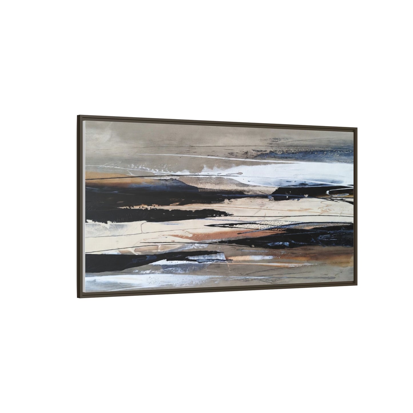 Abstract Seascape Matte Canvas Framed Wall Art — Neutral Coastal Landscape