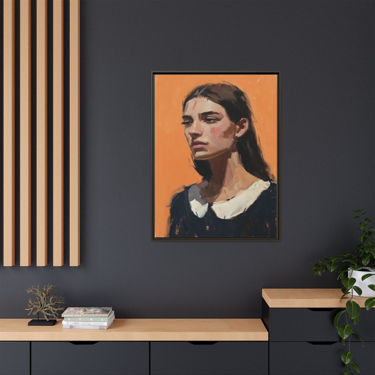 Framed Matte Canvas Portrait Art — Modern Figurative Painting on Orange