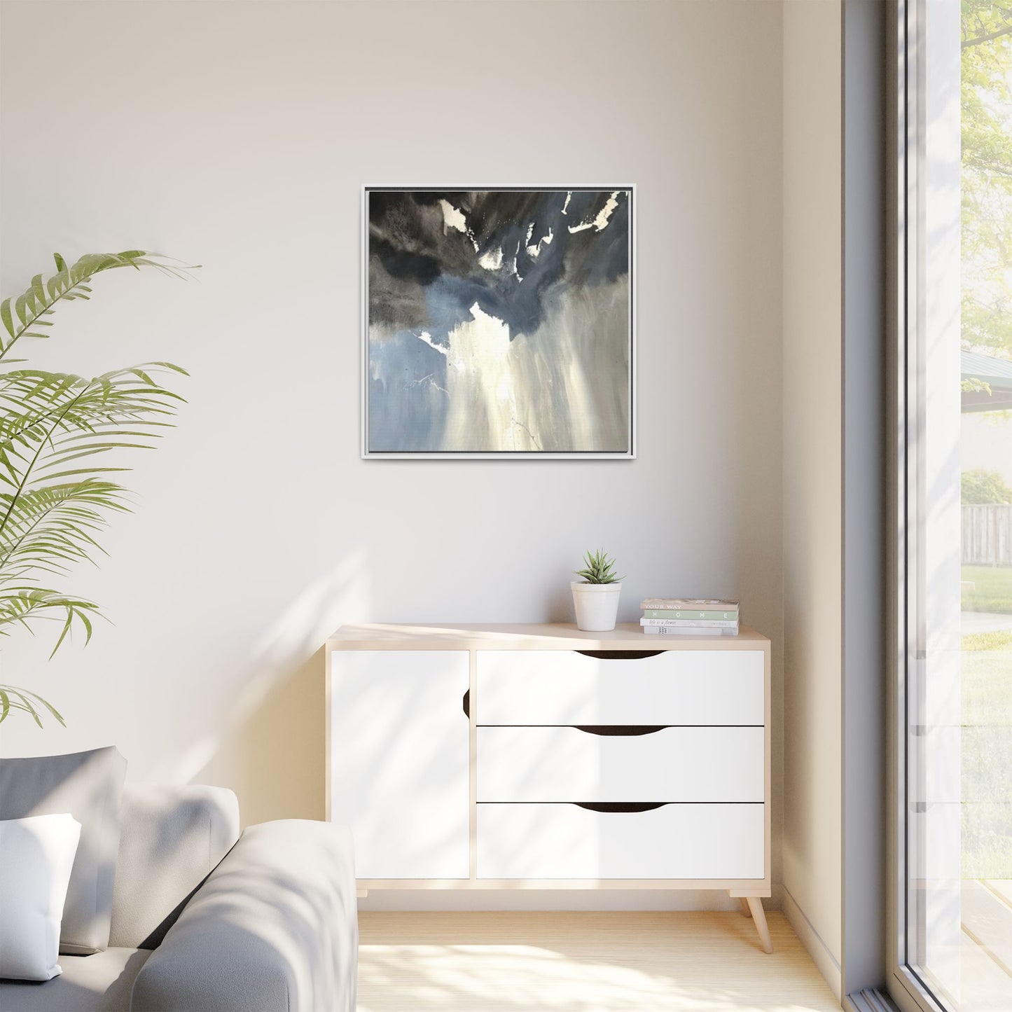 Framed Matte Canvas Art — Moody Abstract Sky Painting