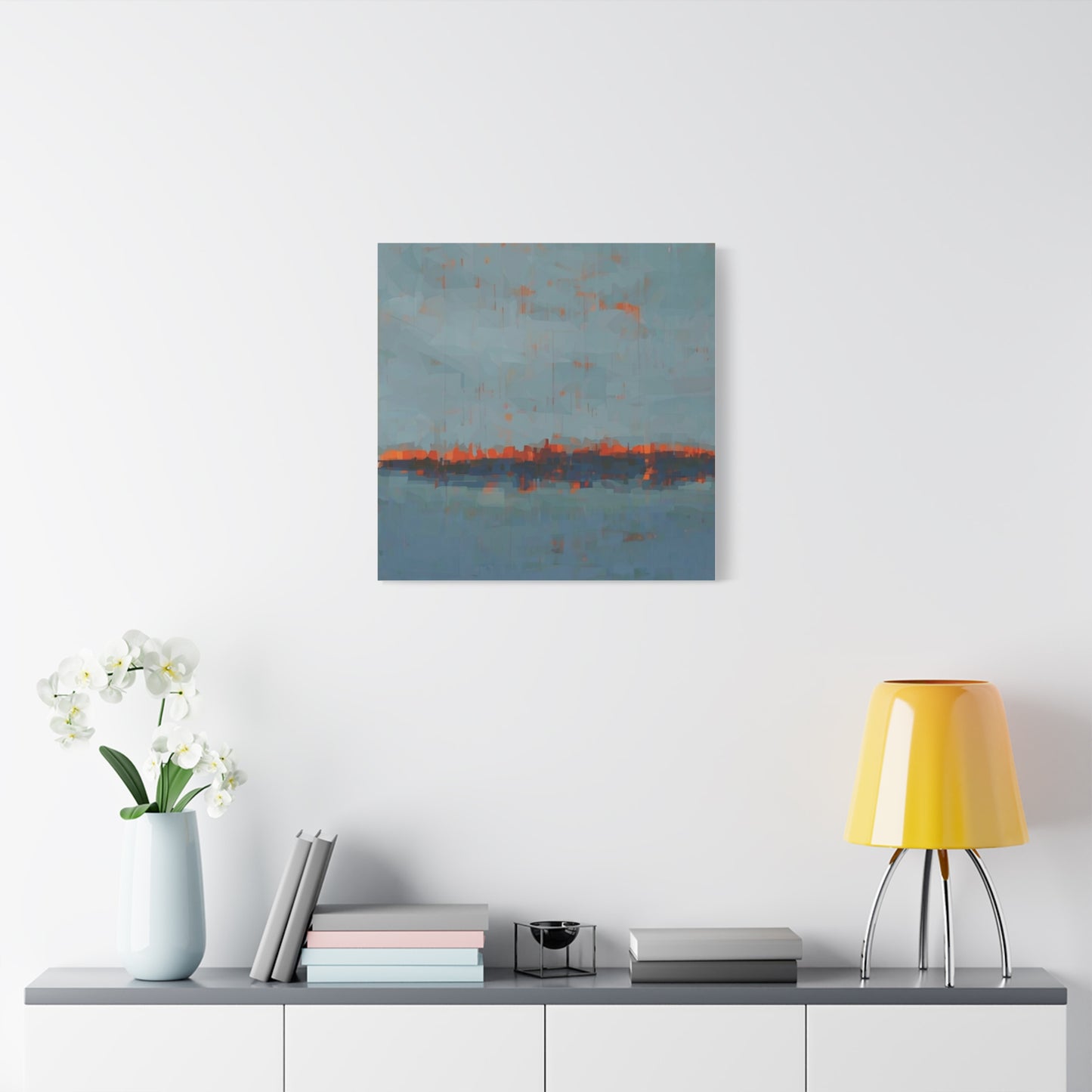 Abstract Coastal Horizon Canvas Print — Blue Teal with Orange Accent