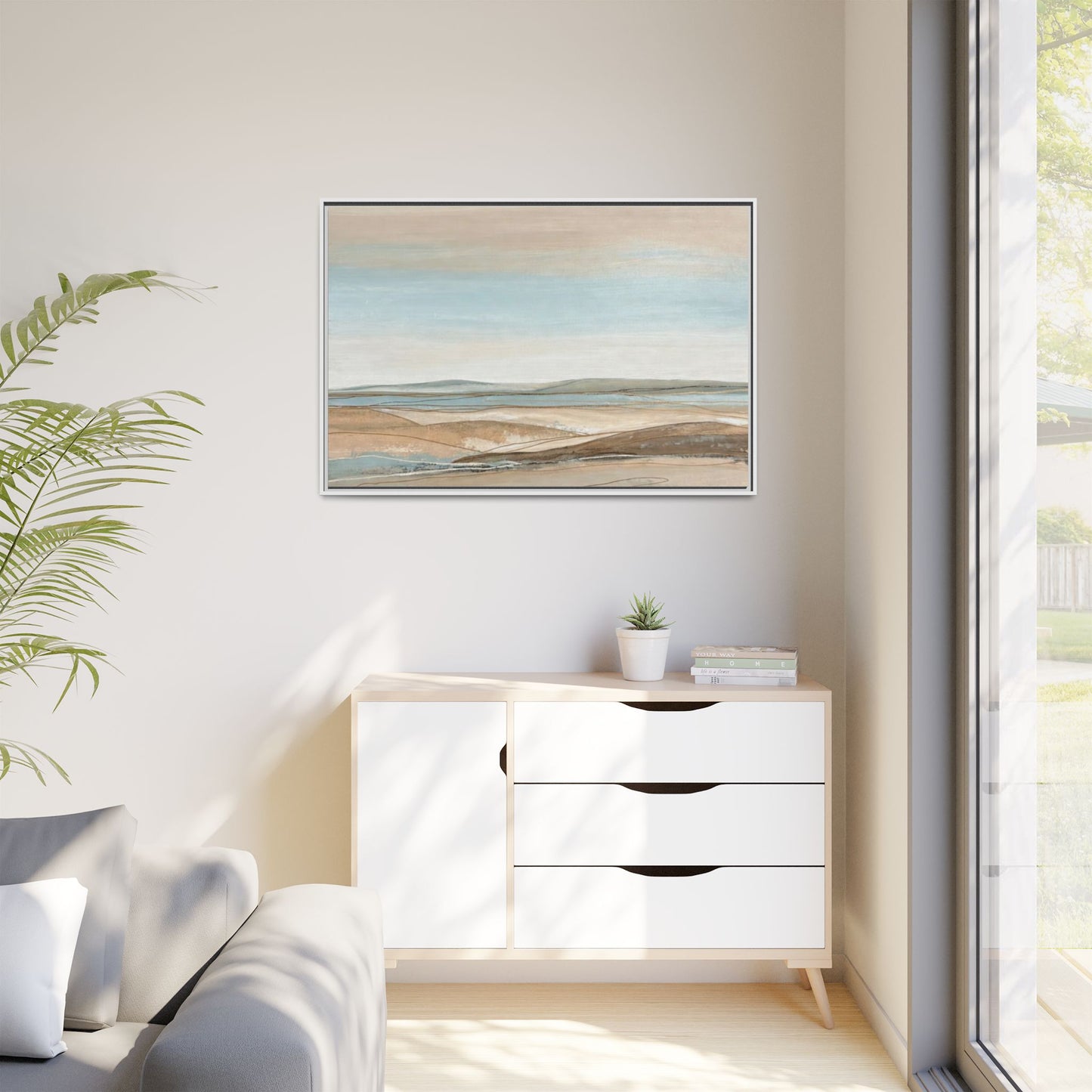 Framed Abstract Landscape Matte Canvas — Serene Coastal Horizon Wall Art