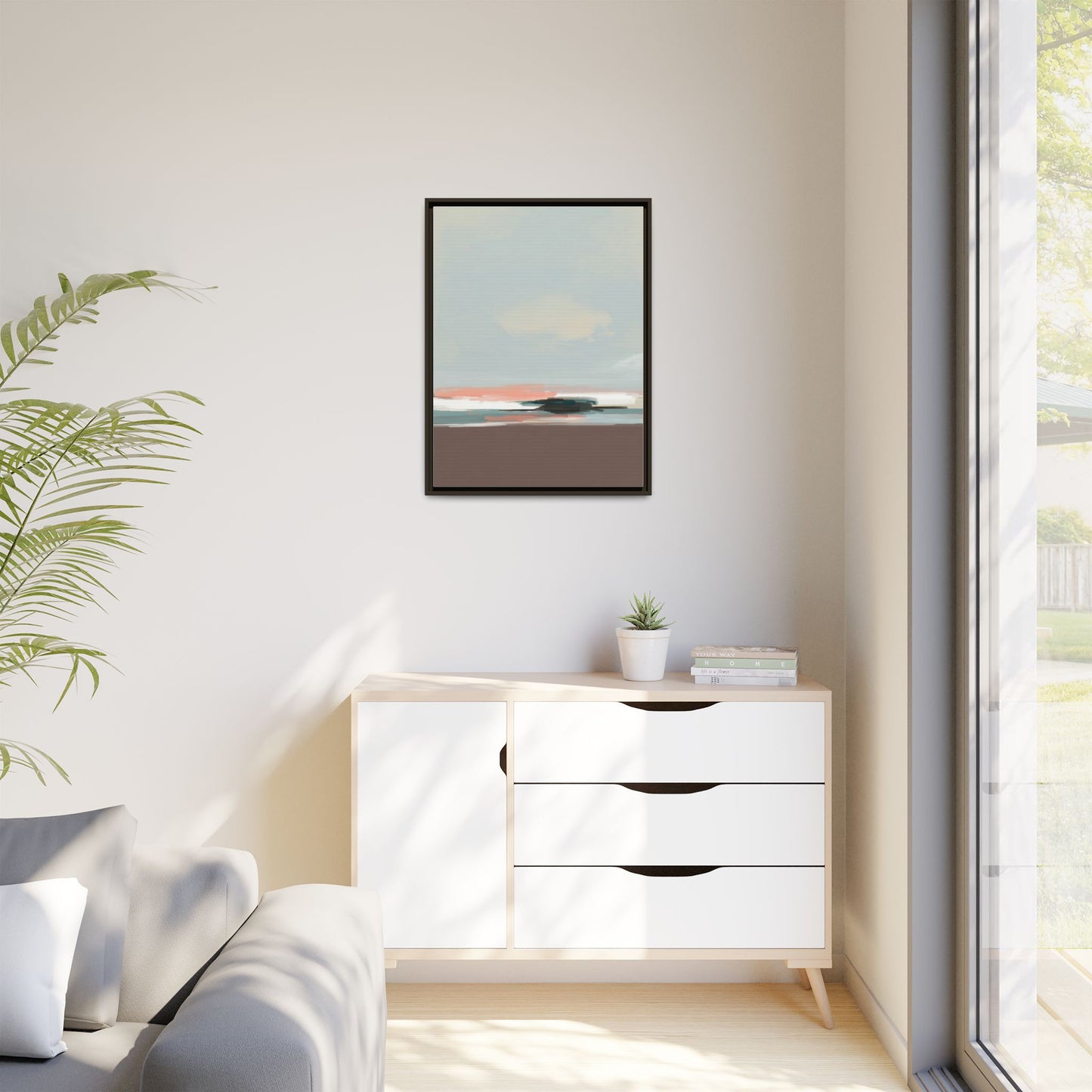 Framed Matte Canvas Print — Soft Coastal Abstract Landscape