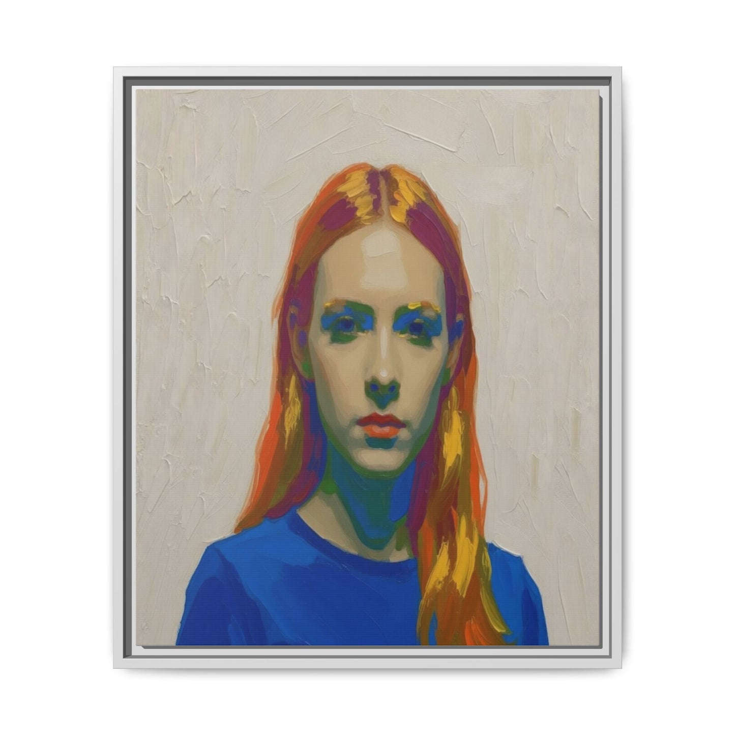 Framed Matte Canvas Portrait — Vibrant Multi‑Color Girl Art Print