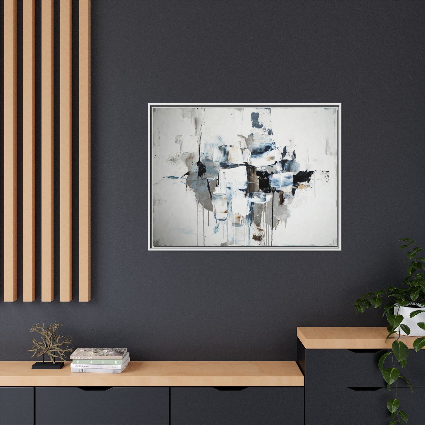 Framed Abstract Canvas Art — Blue Neutral Modern Wall Print