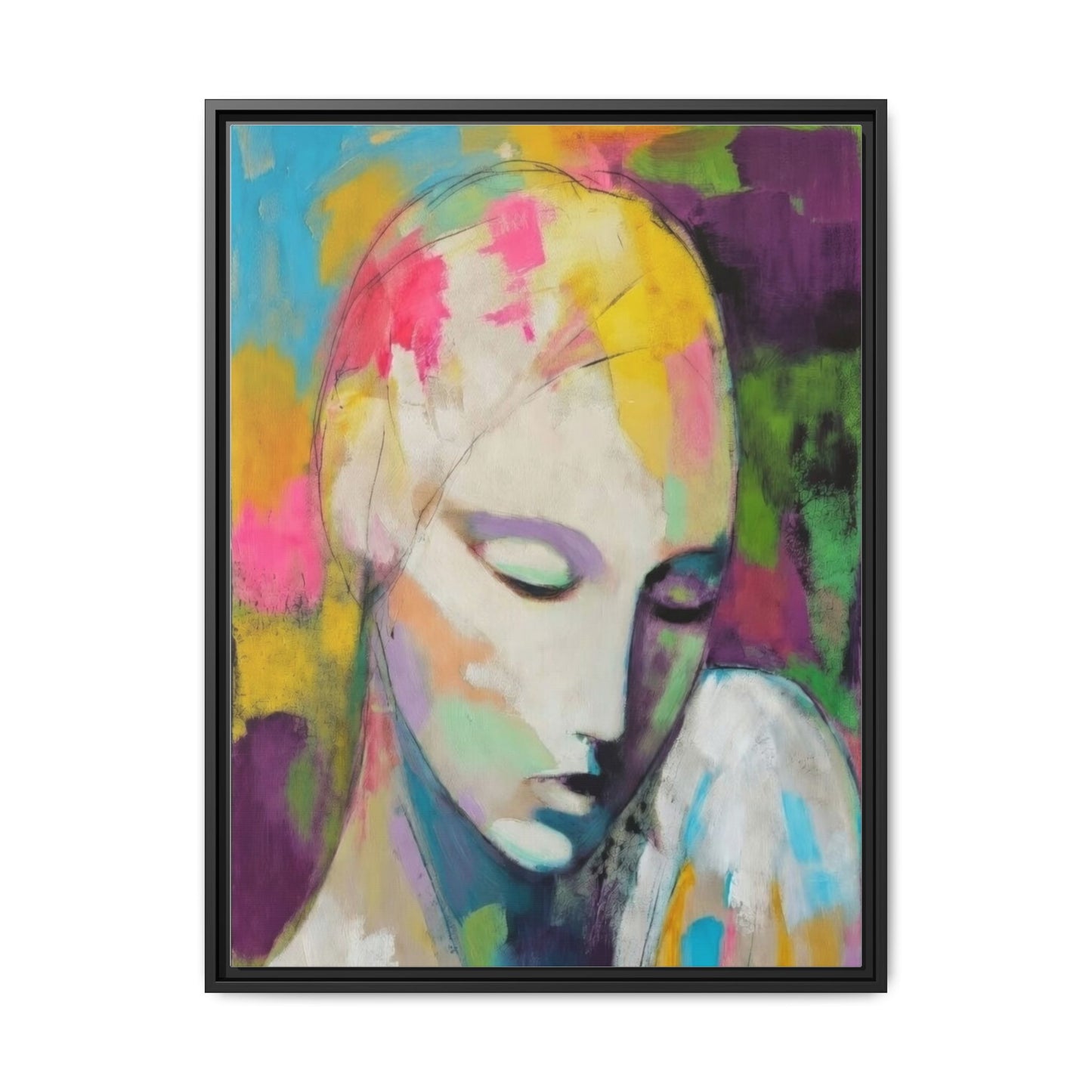 Framed Matte Canvas Art - Colorful Abstract Portrait