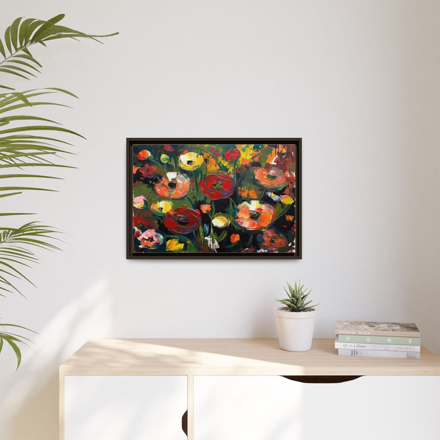Framed Floral Canvas Print — Vibrant Abstract Poppies Wall Art