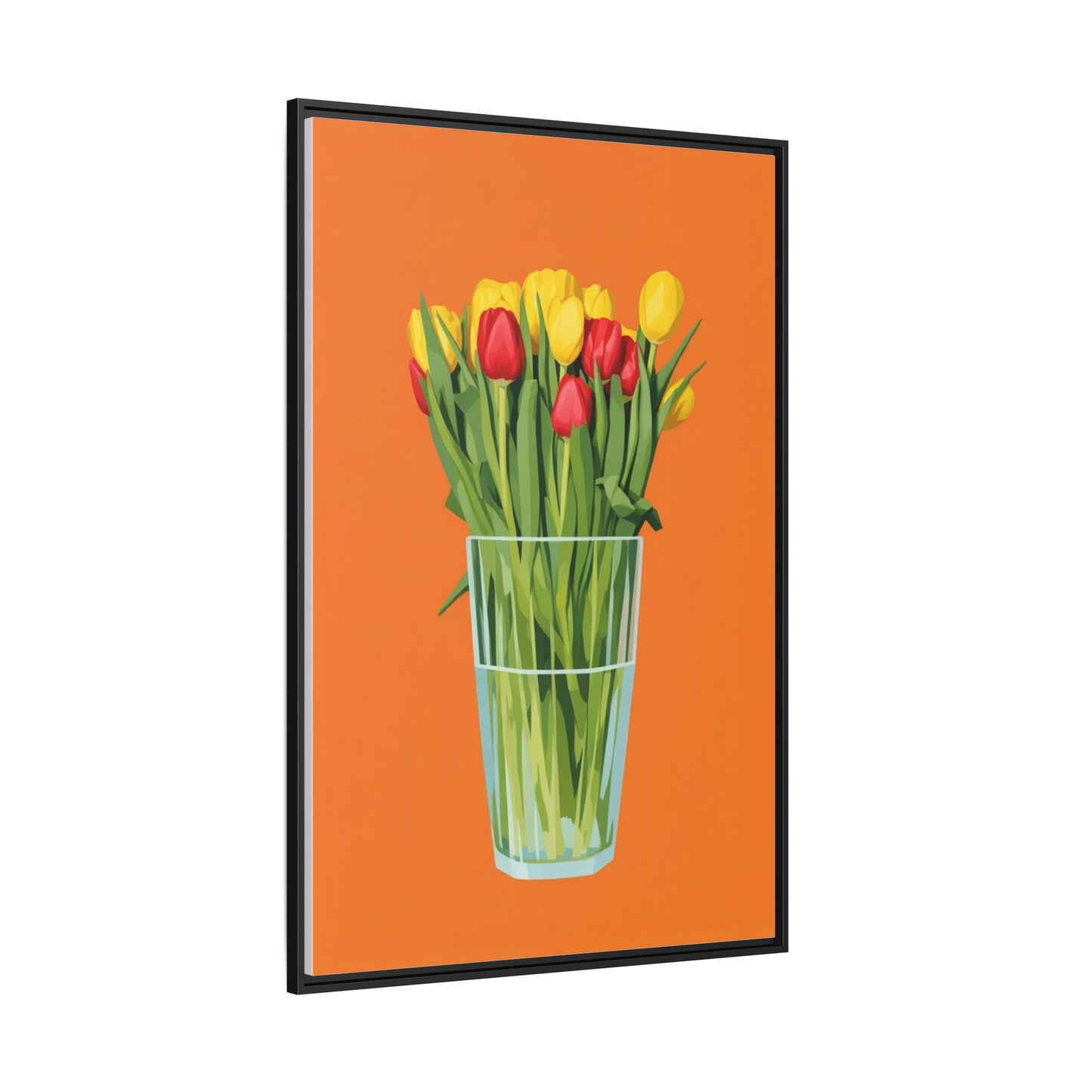 Framed Tulip Canvas Print — Colorful Tulips in Glass Vase