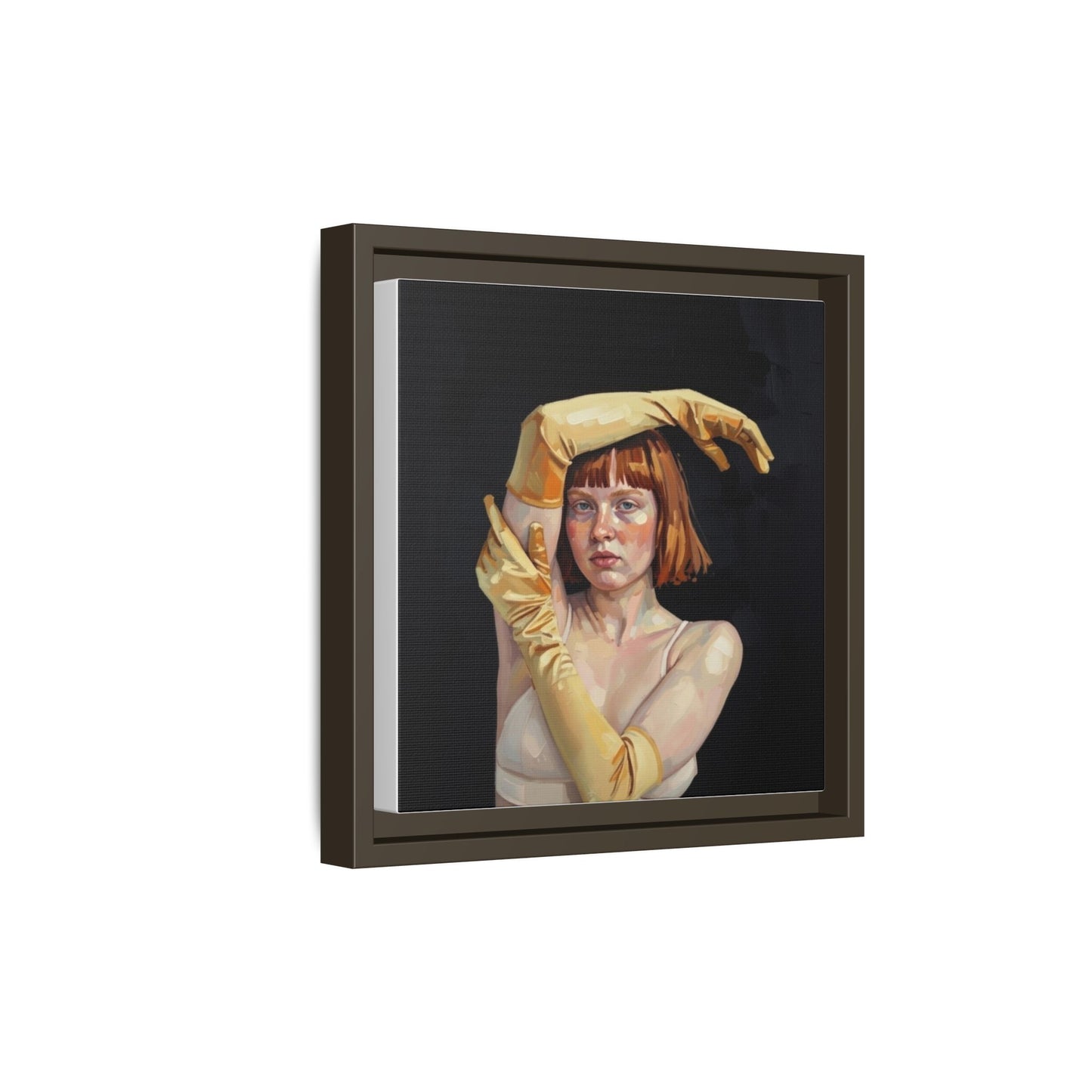 Framed Matte Canvas Art – Portrait of Woman in Yellow Gloves