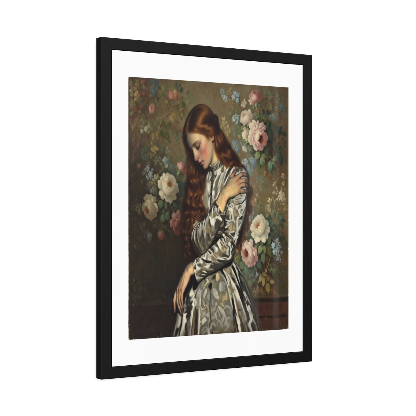 Framed Art Print — Vintage Portrait with Floral Background
