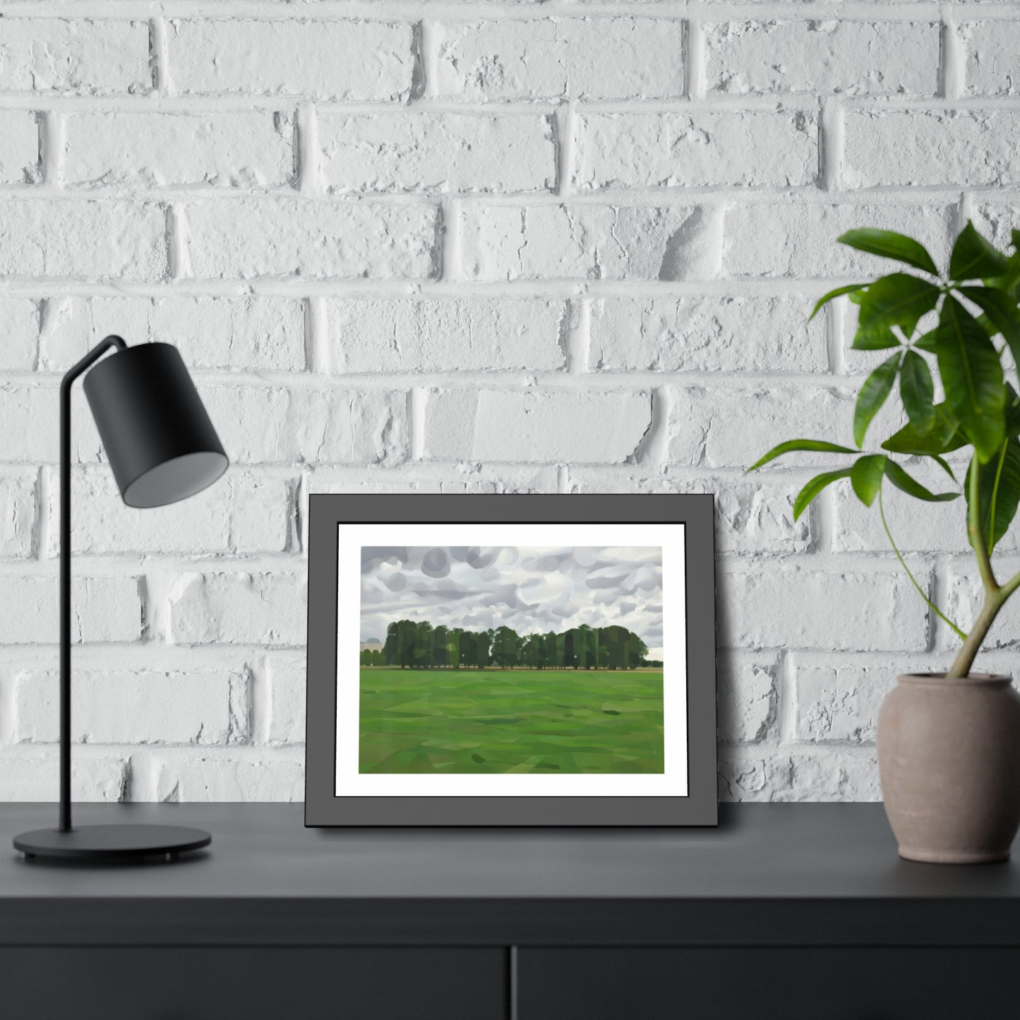 Framed Landscape Poster — Minimal Green Field Art Print