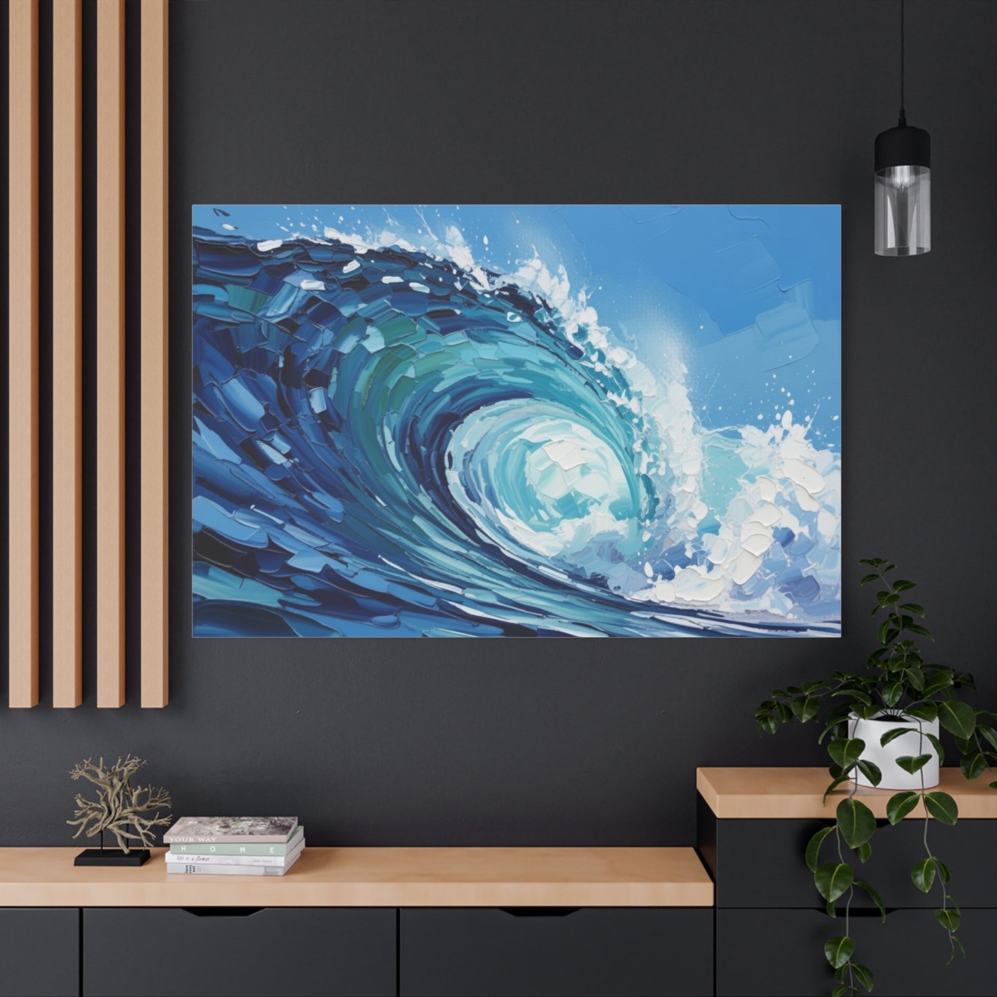 Ocean Wave Matte Canvas Wall Art — Blue Surf Wave Painting, Stretched 1.25"