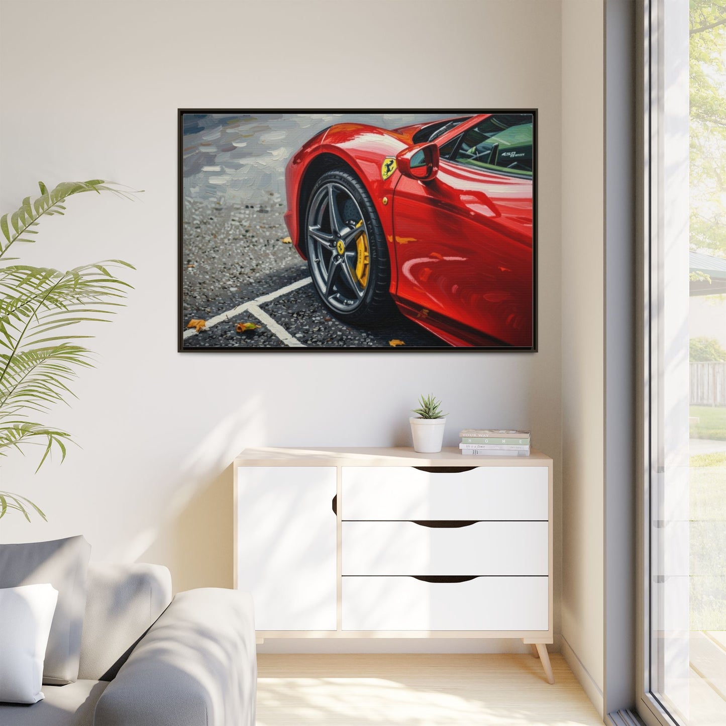 Framed Matte Canvas: Red Sports Car Close-Up Art Print