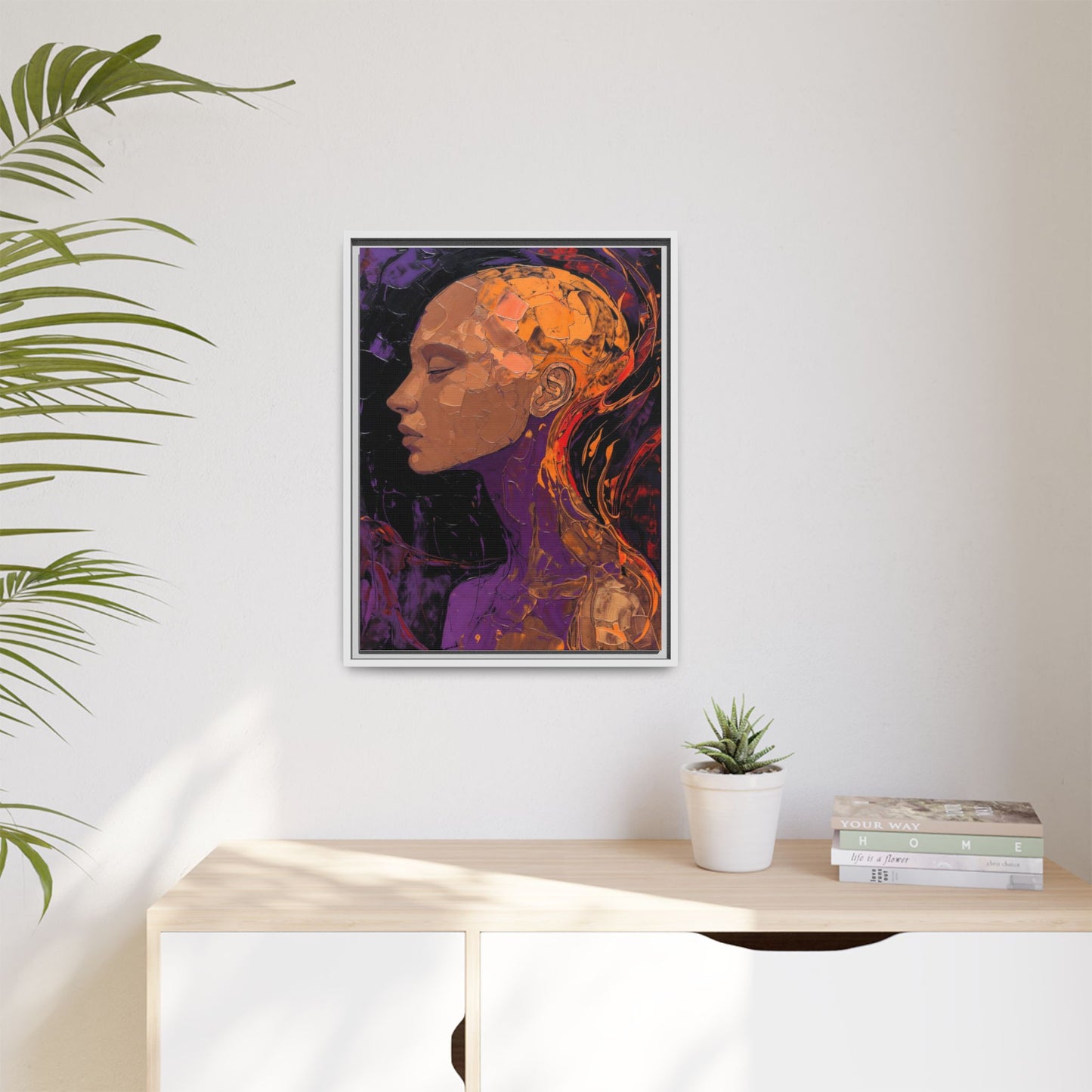 Abstract Profile Portrait Matte Framed Canvas — Multicolor Feminine Art Print
