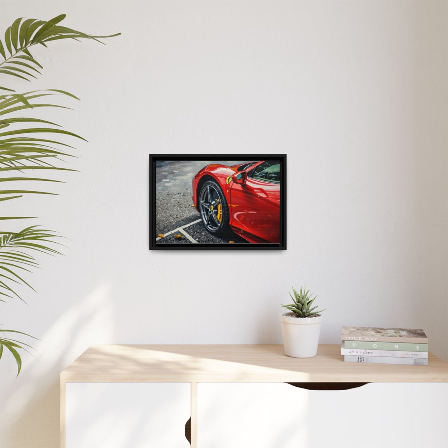 Framed Matte Canvas: Red Sports Car Close-Up Art Print