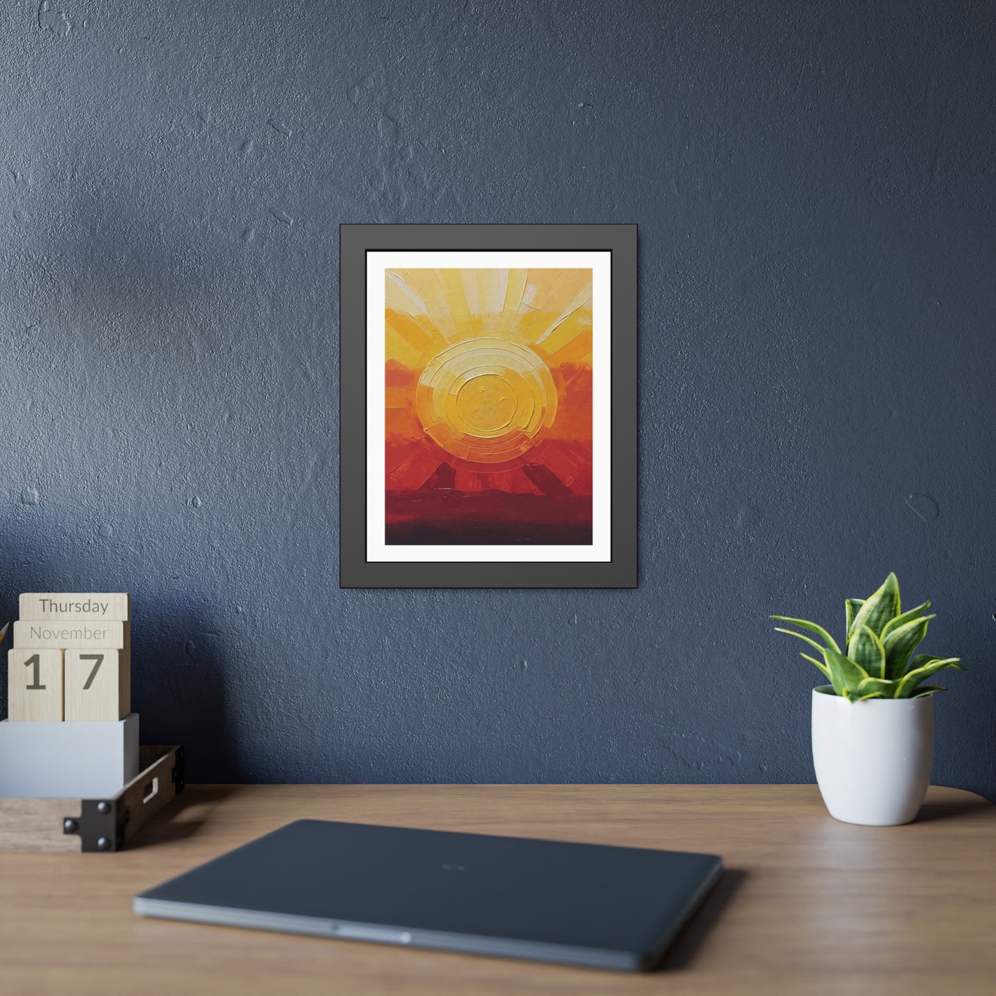 Sunburst Abstract Framed Art Print — Warm Sunrise Poster