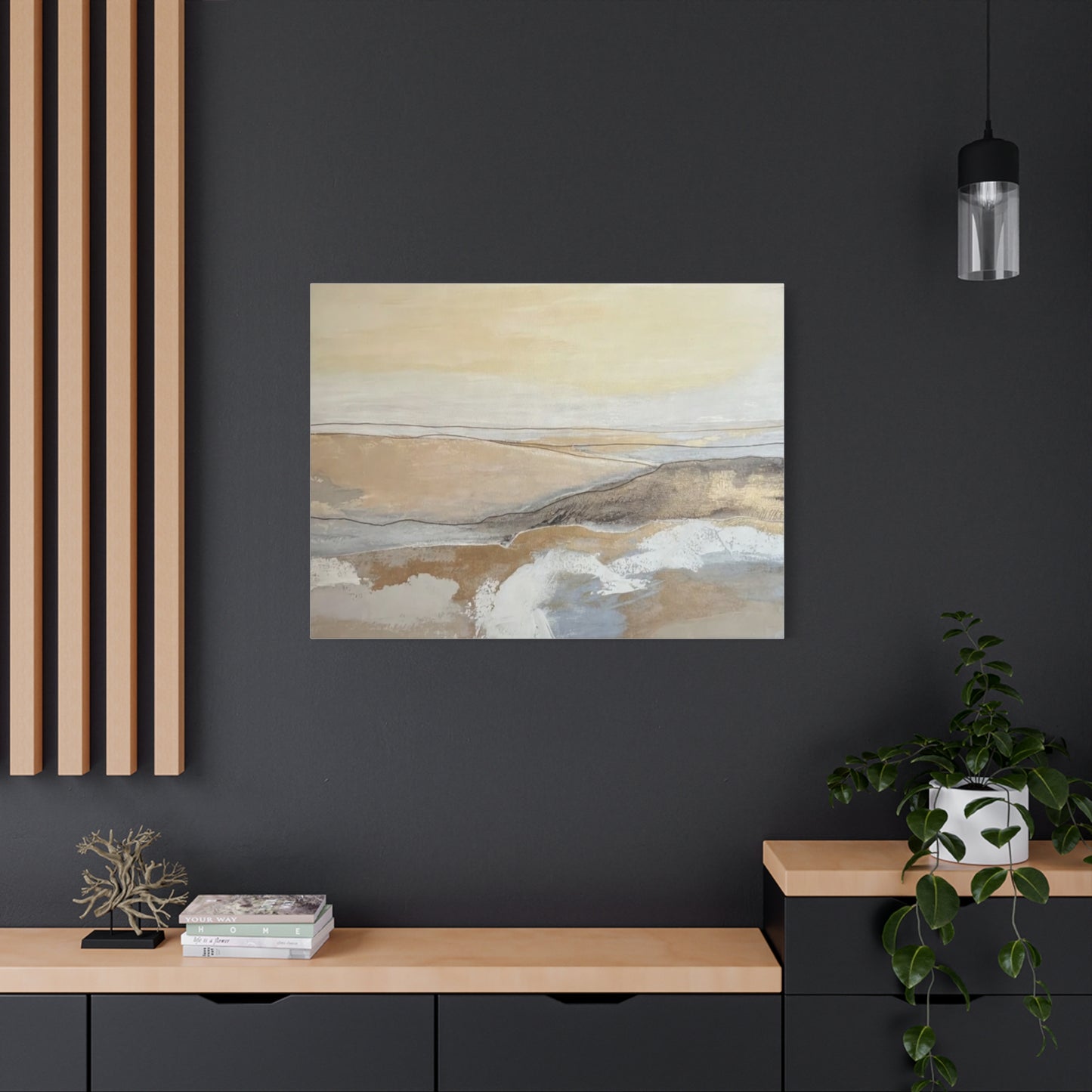 Abstract Coastal Landscape Canvas — Neutral Seascape Matte Stretched Wall Art
